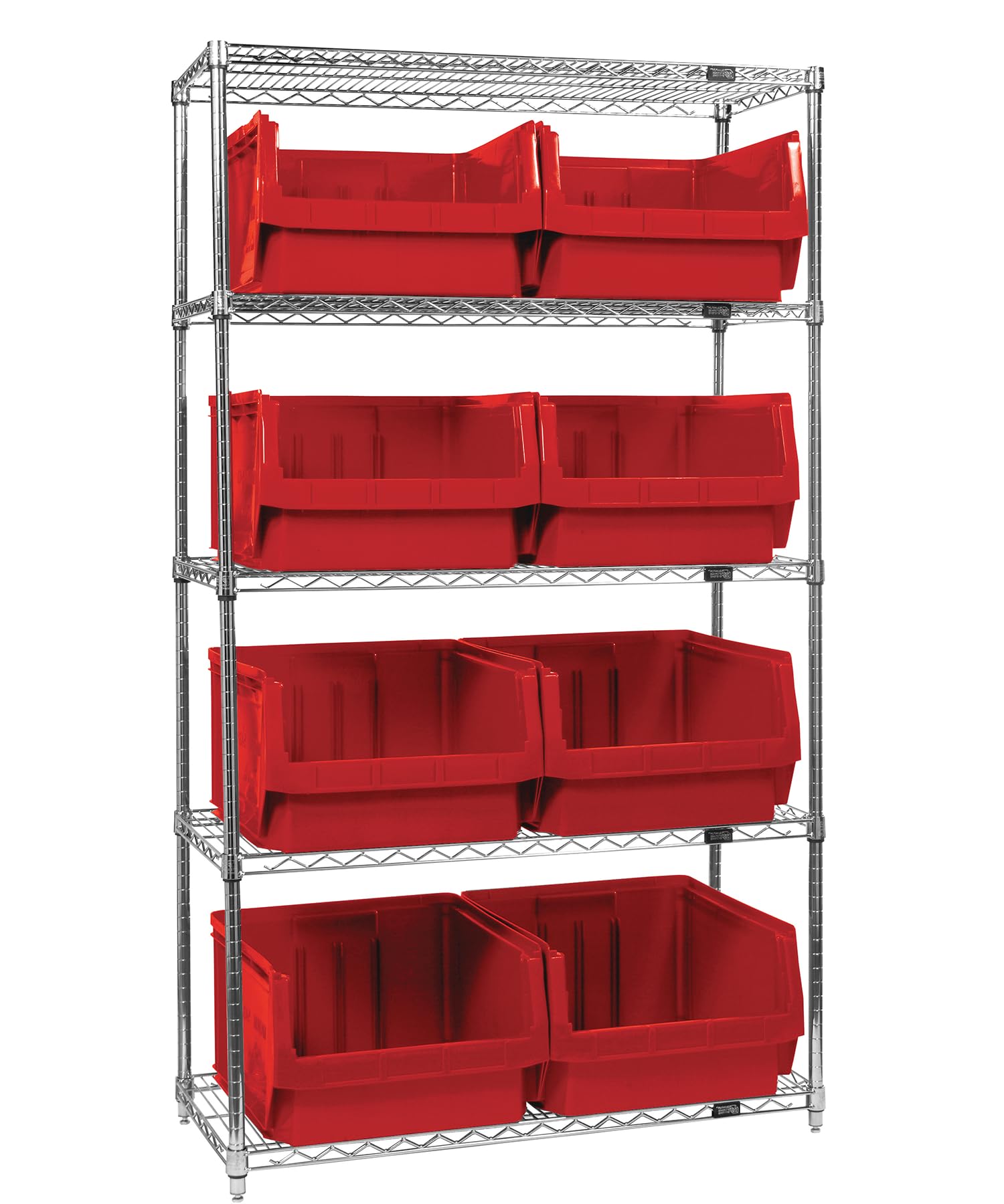 Quantum Storage Systems WR5-543RD 5-Tier Wire Shelving Unit with 8 Red Magnum Bins - 18