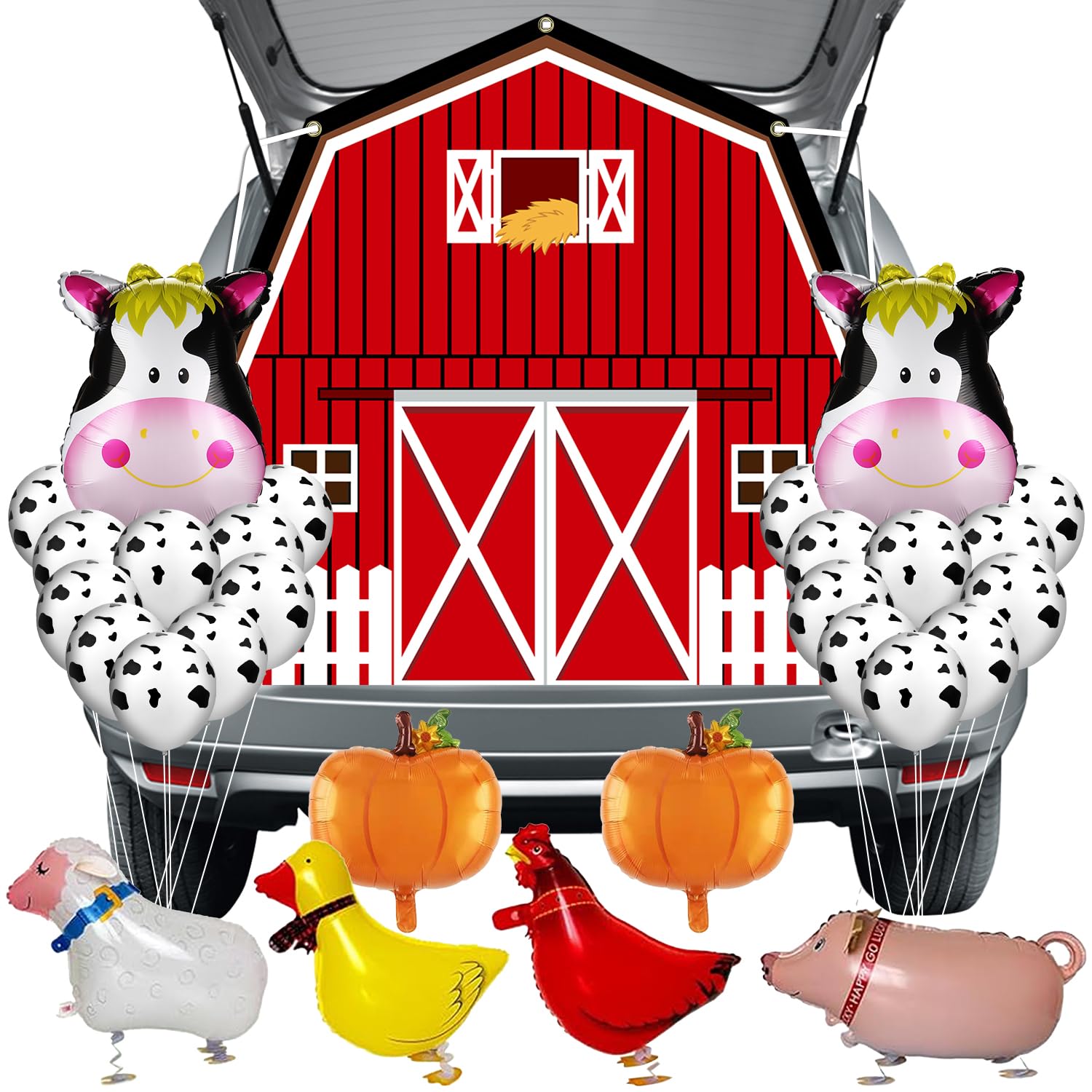 MGahyi Halloween Farm Theme Trunk or Treat Decorations - Red Barn Door Backdrop with Animal & Pumpkin Balloons for Halloween Party, Garage & Front Porch Decor (Farm Style) - Perfect for Trick or Treat, Fall Festivals & Spooky Home Decor