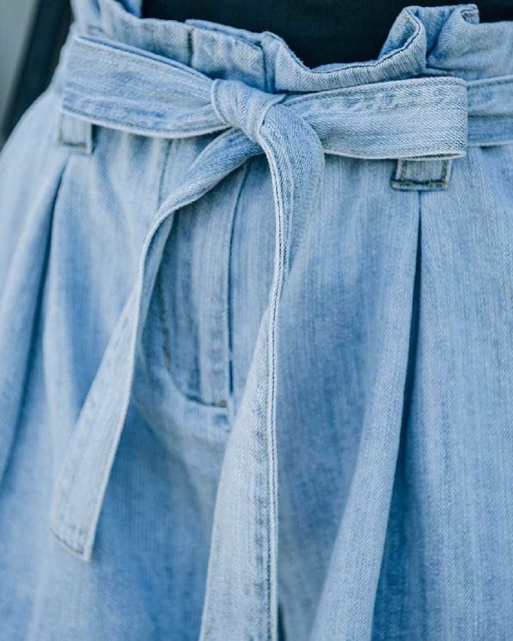 CHARTOU Women's High Waist Paper Bag Denim Shorts with Self-Tie Belt - Loose Fit Wide Leg Casual Shorts for Summer, Beach, and Everyday Wear