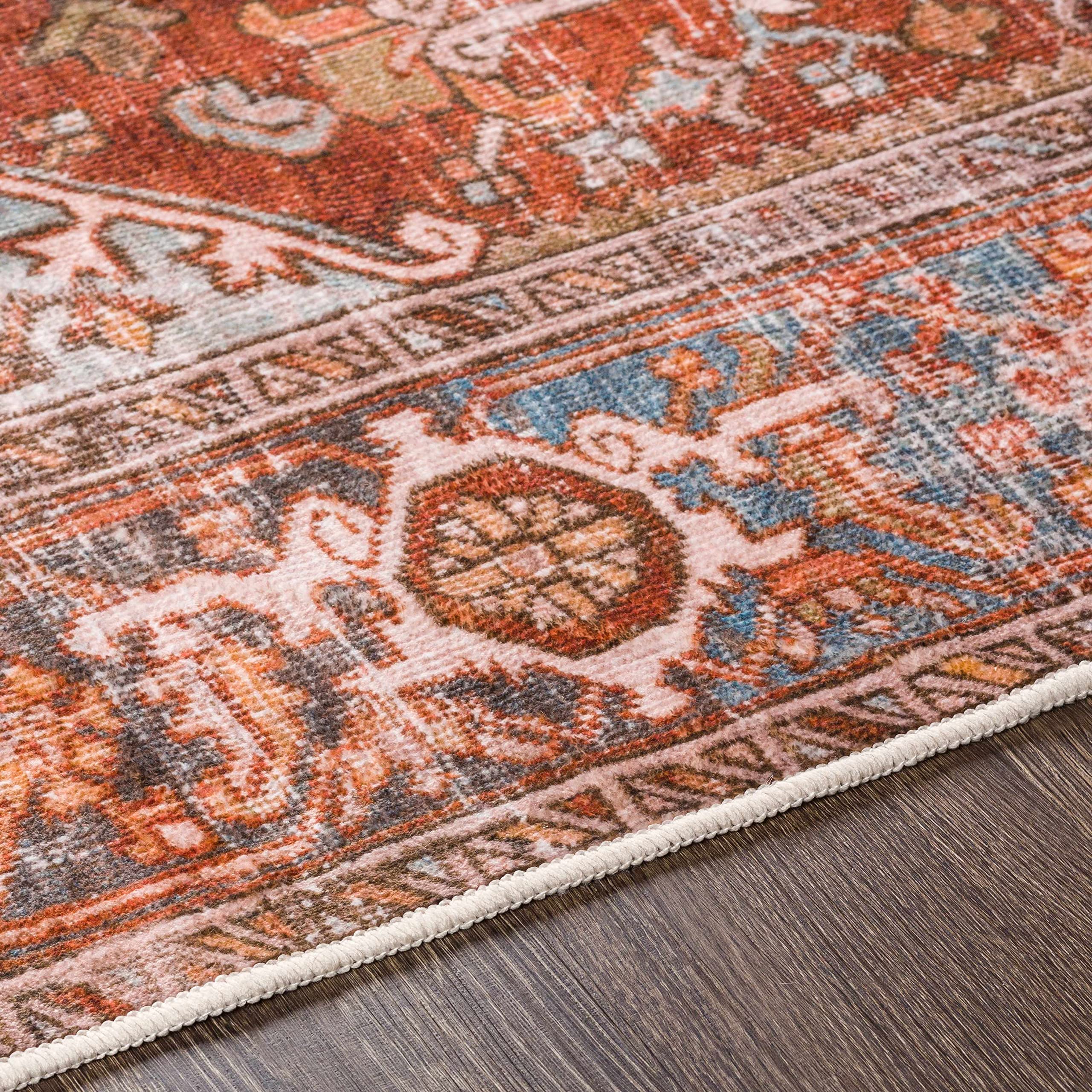 Premium Hauteloom Darapidap Washable Area Rug - Traditional Design in Pink, Blue, Red - 5' x 7'6