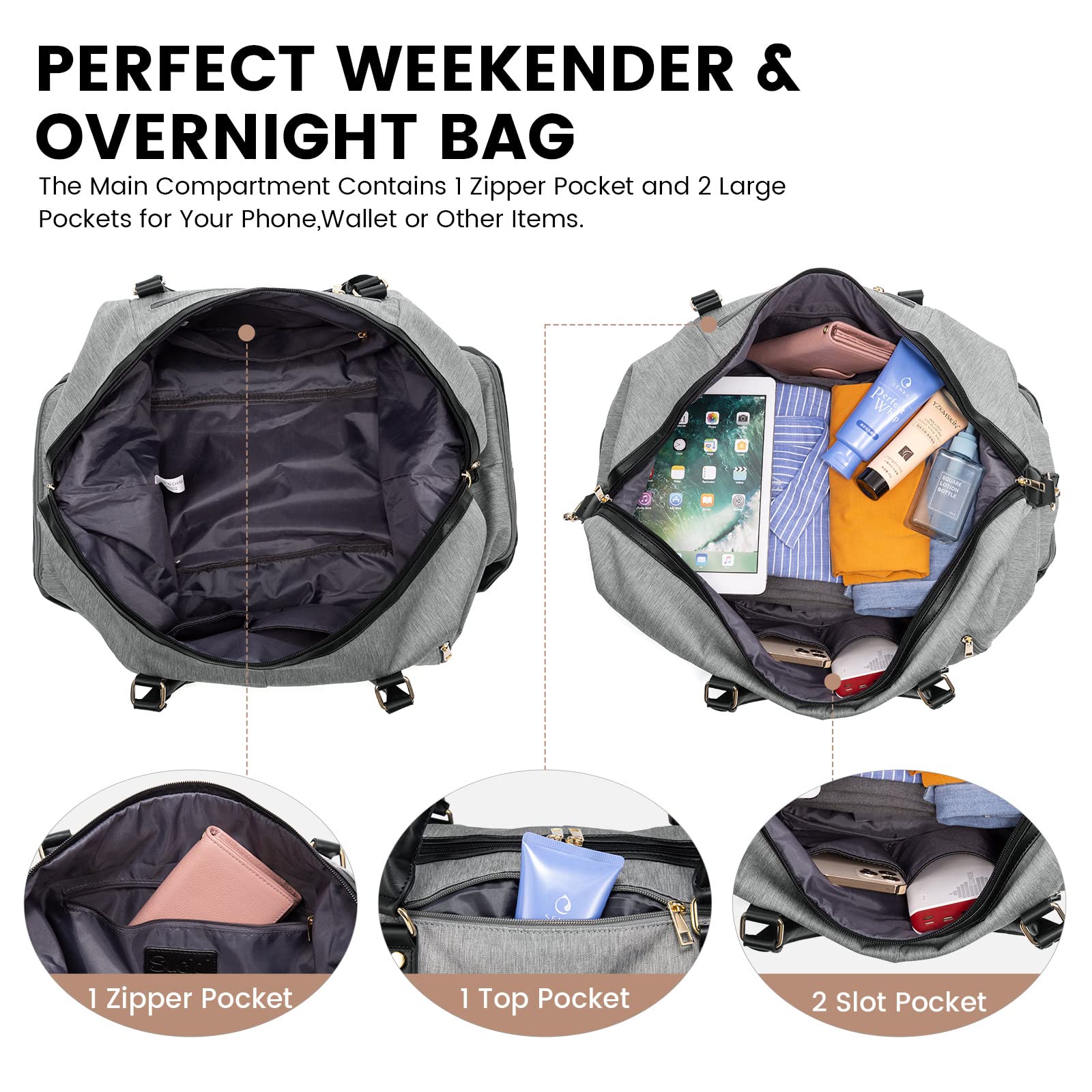 Stylish Canvas Weekender Bag for Women - Large Travel Duffle with Shoe Compartment & Toiletry Pouch | Perfect Carry-On Gym Bag, Overnight Trip, Hospital Visit & Labor Delivery | Versatile for Weekend Getaways, Workouts & Maternity Needs