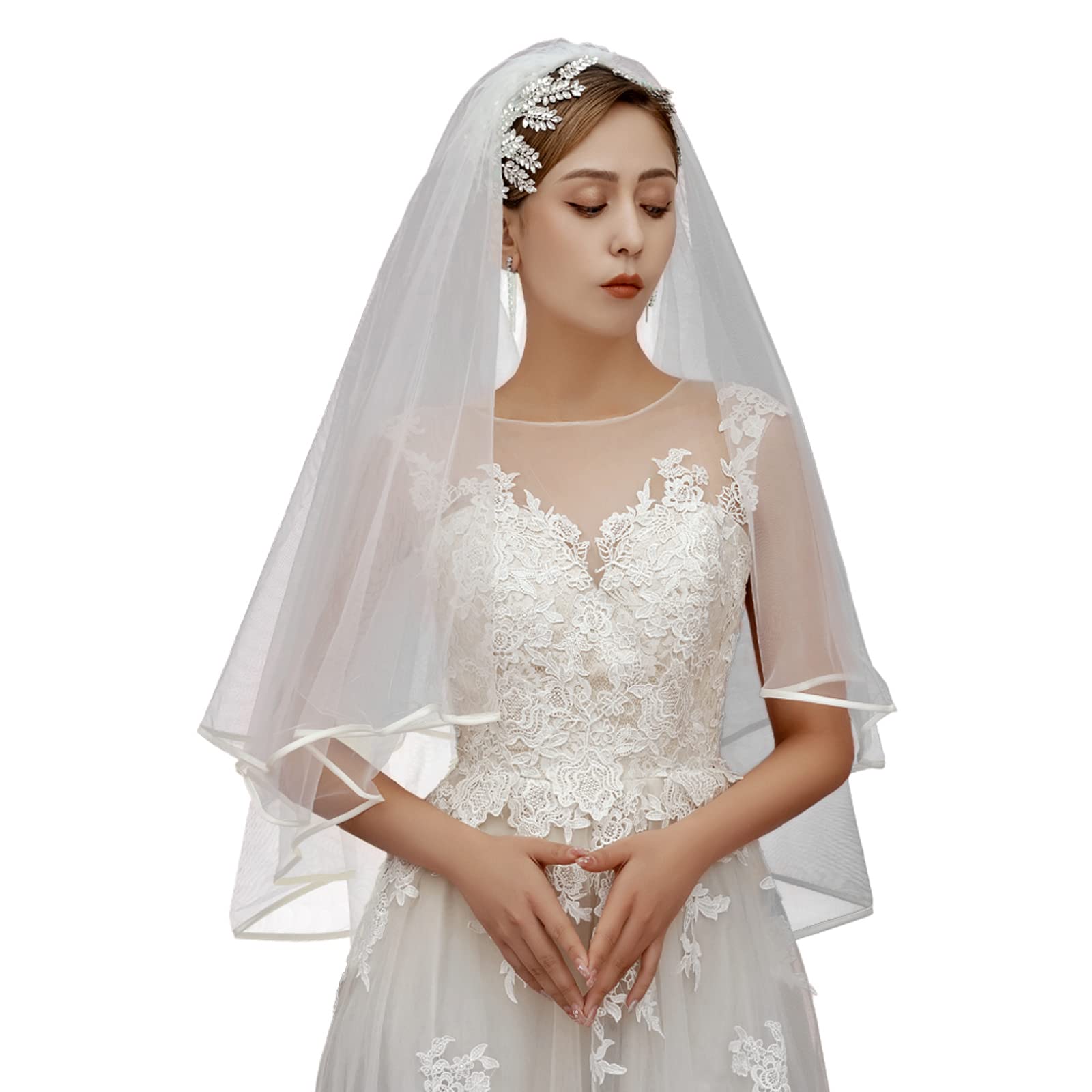 Elegant Women's 2-Tier Tulle Wedding Veil with Pencil Edge - Perfect for Bridal, Hen Party & Special Occasions | Simple & Stylish Bridal Accessory