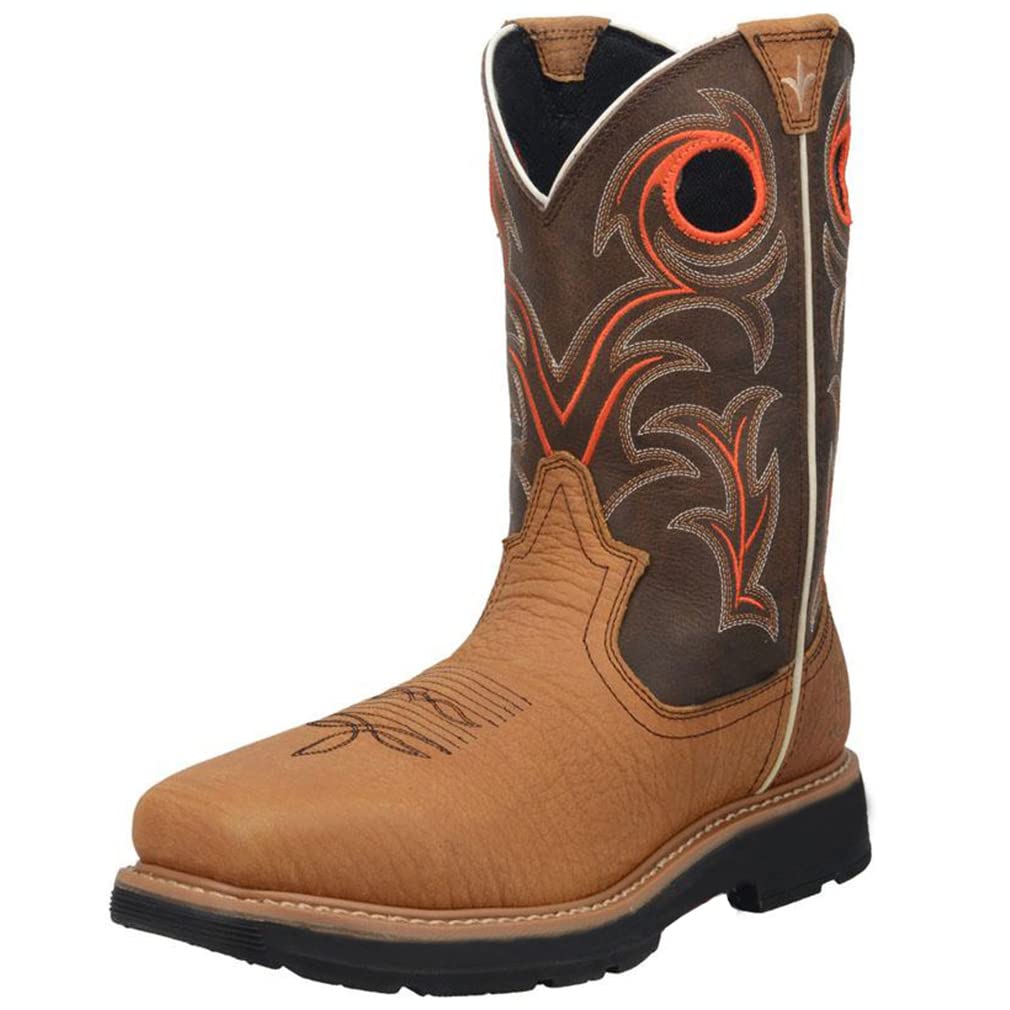 VARECOLA Men's Cowboy Boots - Square Toe Work Boots with Embroidered Design, Mid Calf Western Boots for Outdoor Work & Country Style Fashion