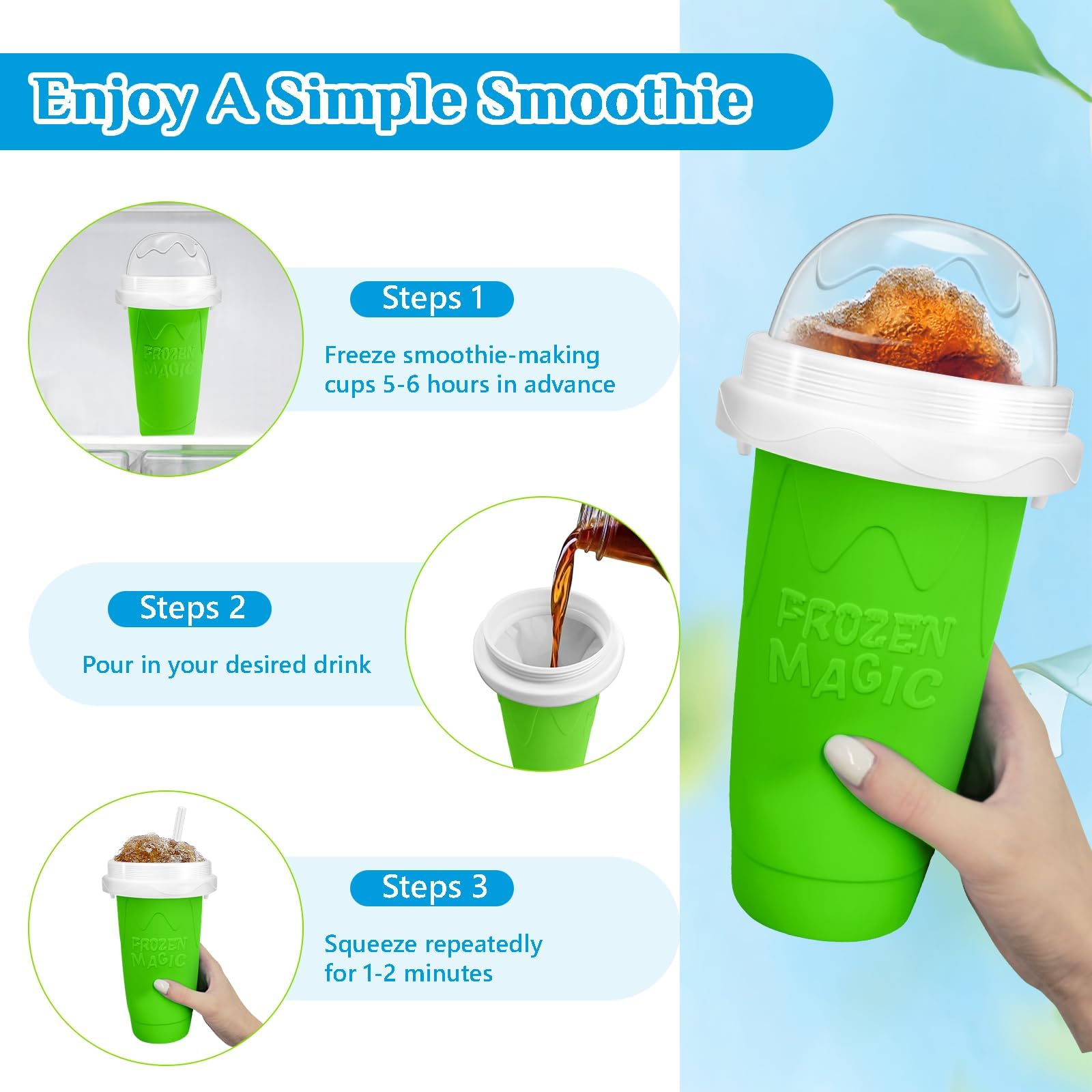 Magic Quick Frozen Smoothie Cup - DIY Slushie Maker for Home, Large Green & Red Slush Machine - Perfect for Summer Drinks, Kids Parties & Quick Frozen Treats