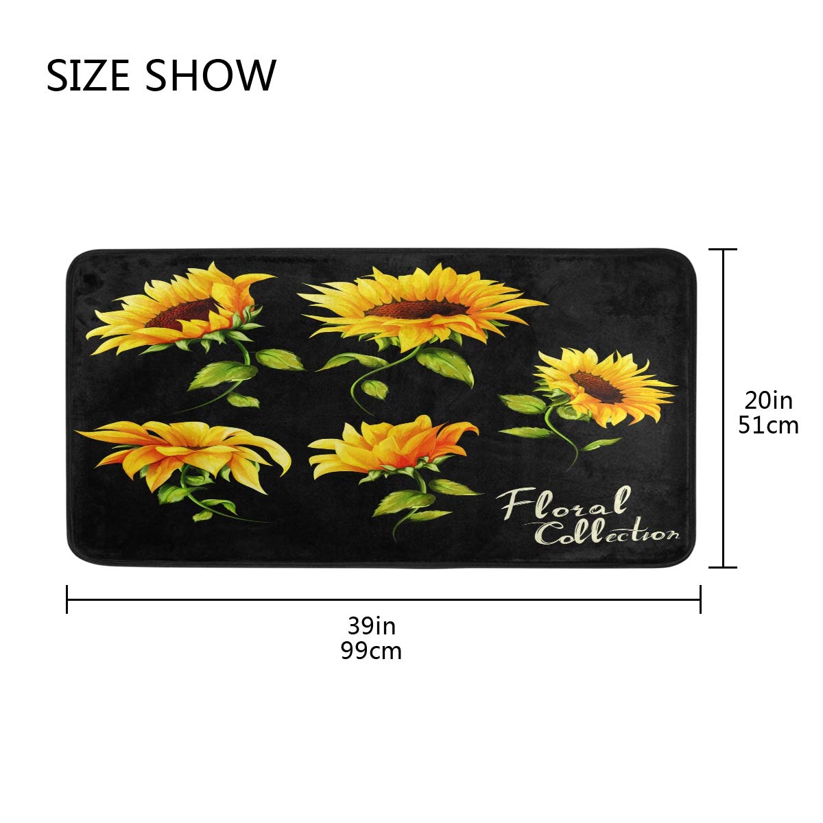 Non-Slip Sunflower Design Kitchen Rugs - Soft 39