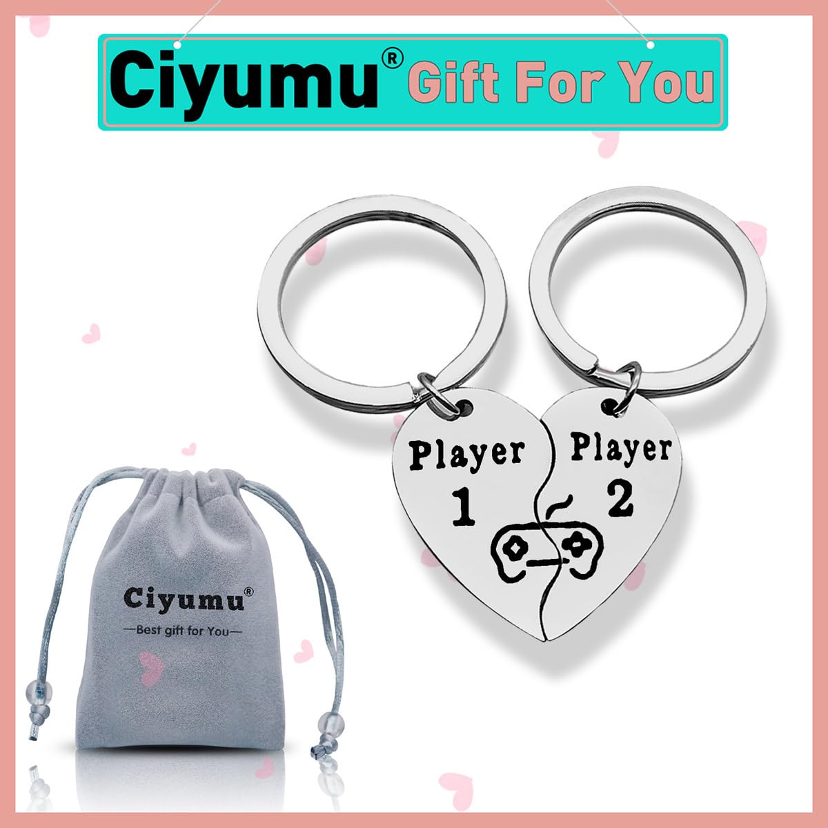 2 PCS Funny Couple Gamer Keychains - Player 1 & Player 2 Matching Keychains for Him and Her - Perfect Valentine's Day Gift for Boyfriend, Girlfriend, Husband & Wife - Ideal for Gamers Couples, Anniversary & Romantic Gifts