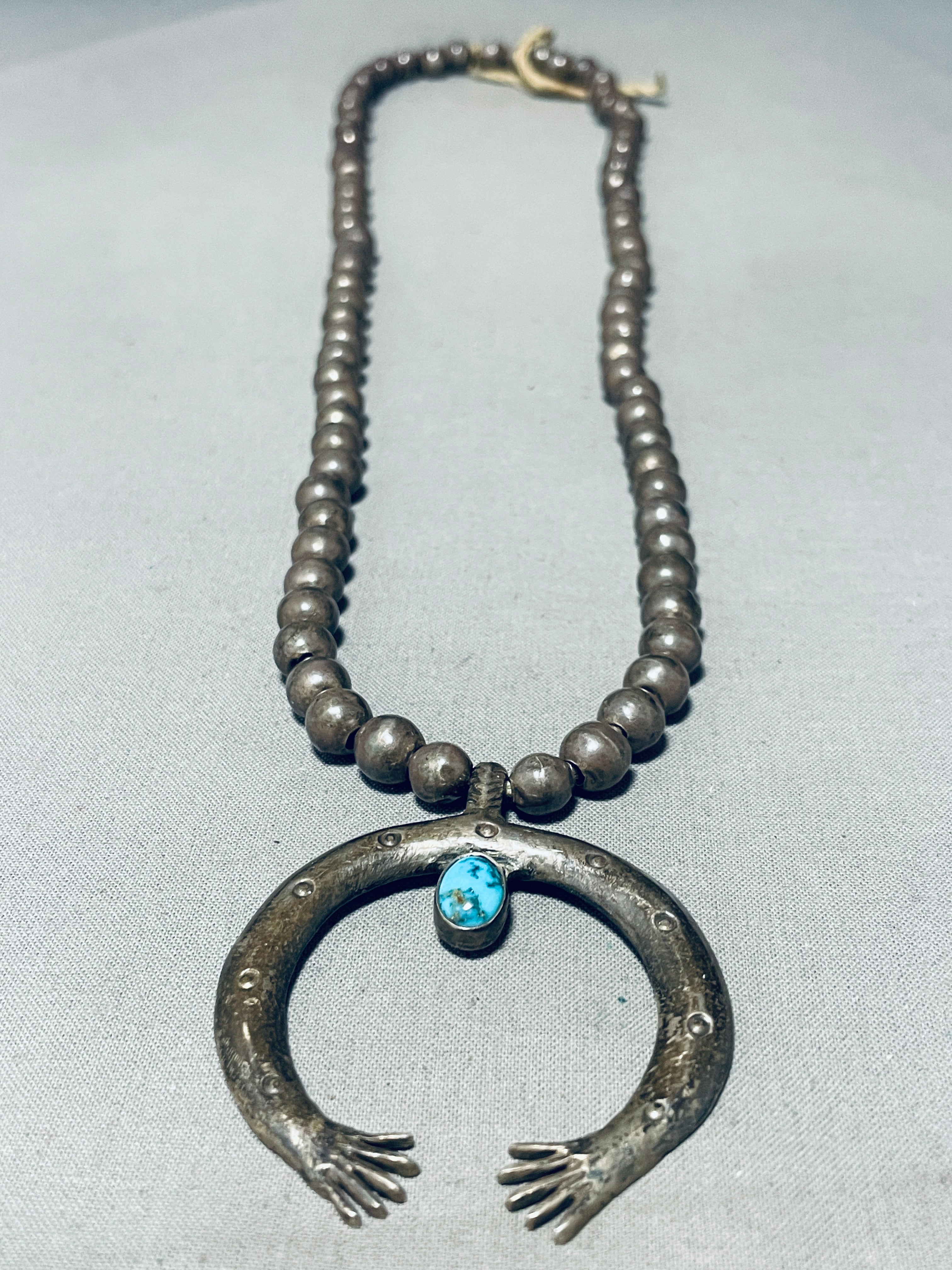 1920s Vintage Native American Navajo Turquoise Coin Silver Openwork Necklace - Authentic Southwest Jewelry for Boho Fashion & Special Occasions