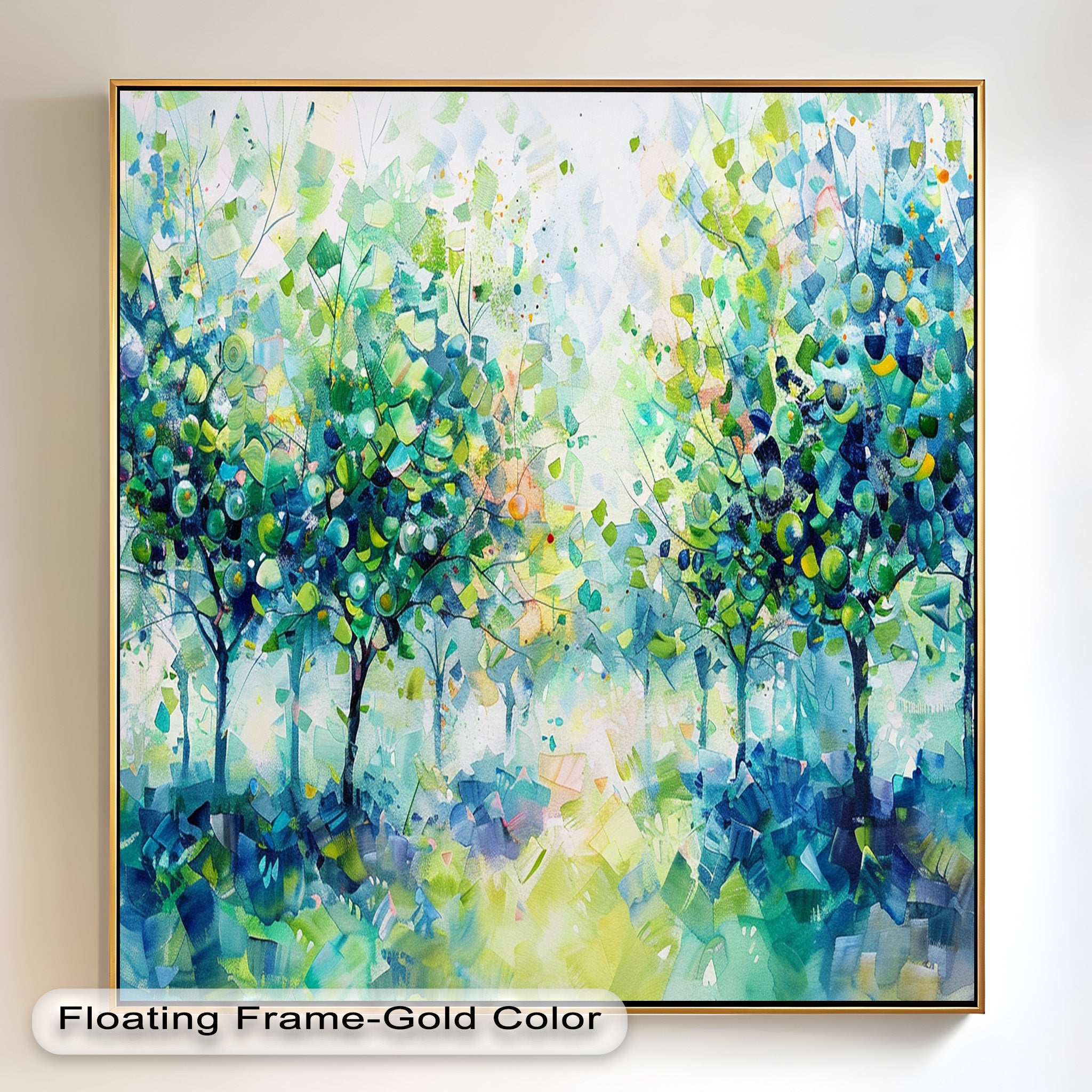 Blue & Green Forest Landscape Abstract Nature Oil Painting - Handmade Canvas Wall Art for Living Room, Bedroom & Office Decor