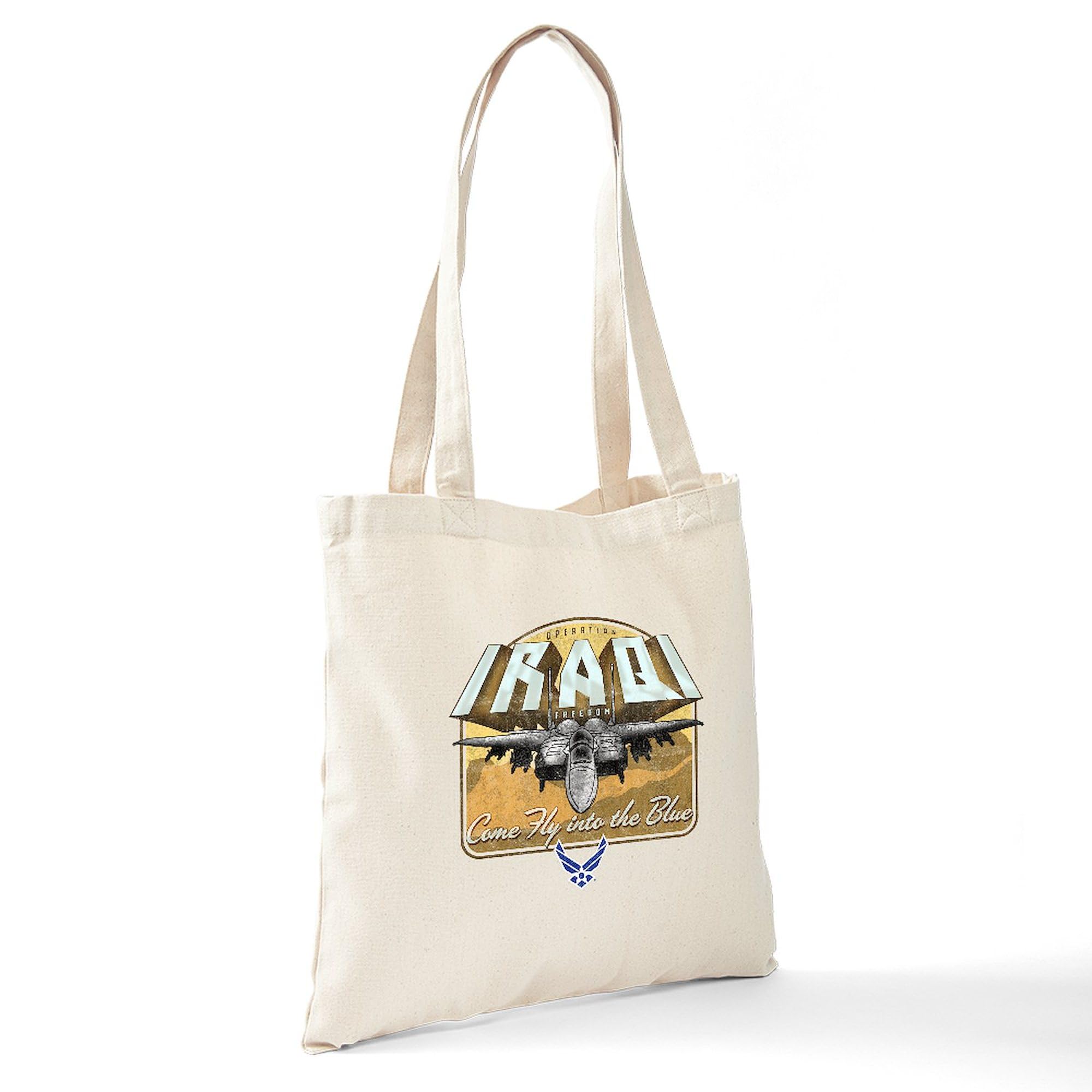 USAF Operation Iraqi Freedom Tote Bag - Natural Canvas Reusable Shopping Bag for Military Support, Grocery Shopping & Daily Use