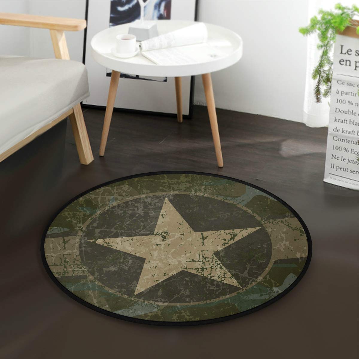 ALAZA Vintage Military Camo Round Area Rug - 3' Diameter (92 cm) Non-Slip Floor Mat for Living Room, Bedroom, Dorm | Perfect for Home Decor, Cozy Spaces & Military Theme Interiors