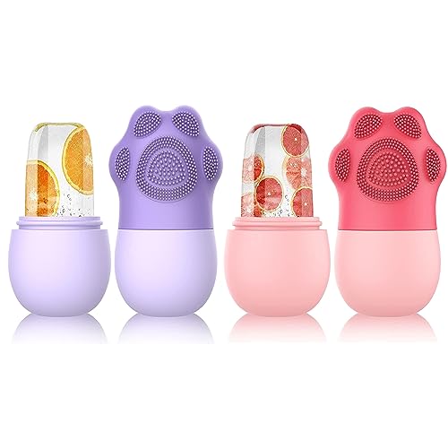 Face Ice Roller & Eye Massager - Beauty Facial Ice Rollers for Puffiness Relief, Skin Care Tools with Ice Holder Mold (Purple & Pink, 2-Pack) | Reduce Dark Circles & Refresh Skin for Morning & Night Routine
