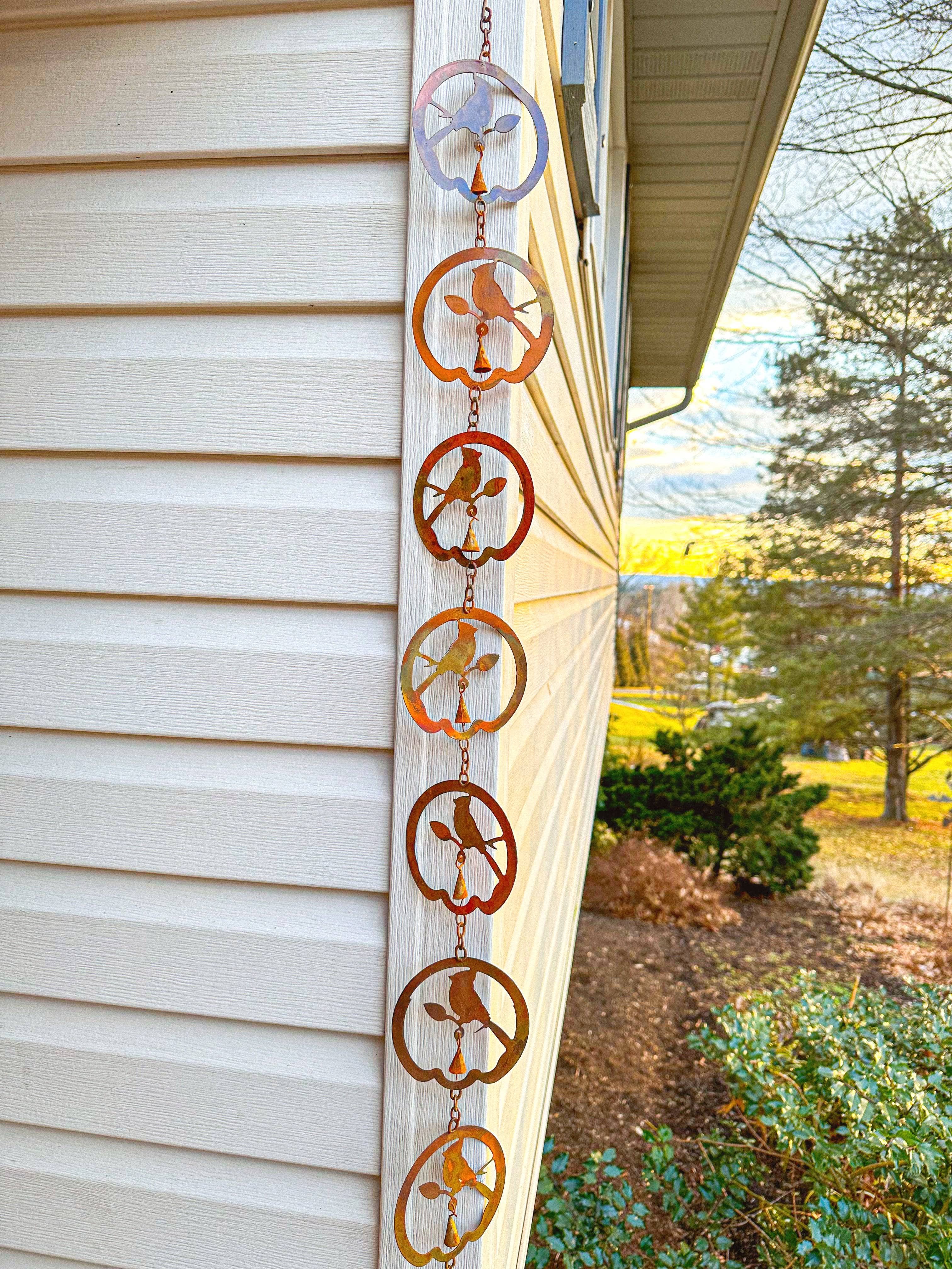 Decorative Bird with Bell Rain Chain - Handmade Garden Decor for Downspout Drainage & Outdoor Water Feature | Perfect for Patio, Yard, and Japanese-Style Landscaping