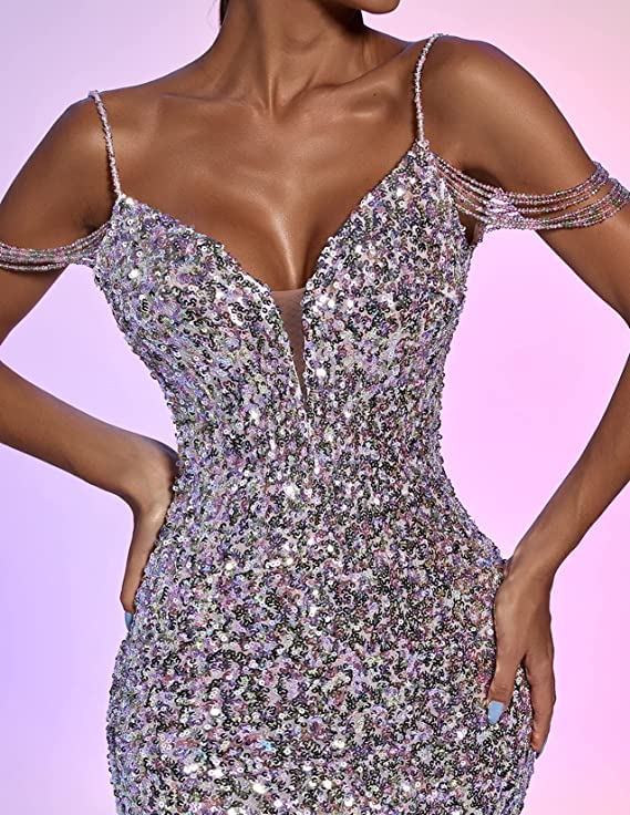 BELLA BARNETT Sequin Mini Dress for Women - Sexy Deep V Neck Backless Bodycon Party Dress | Perfect for Birthday, Homecoming, Club & Night Out