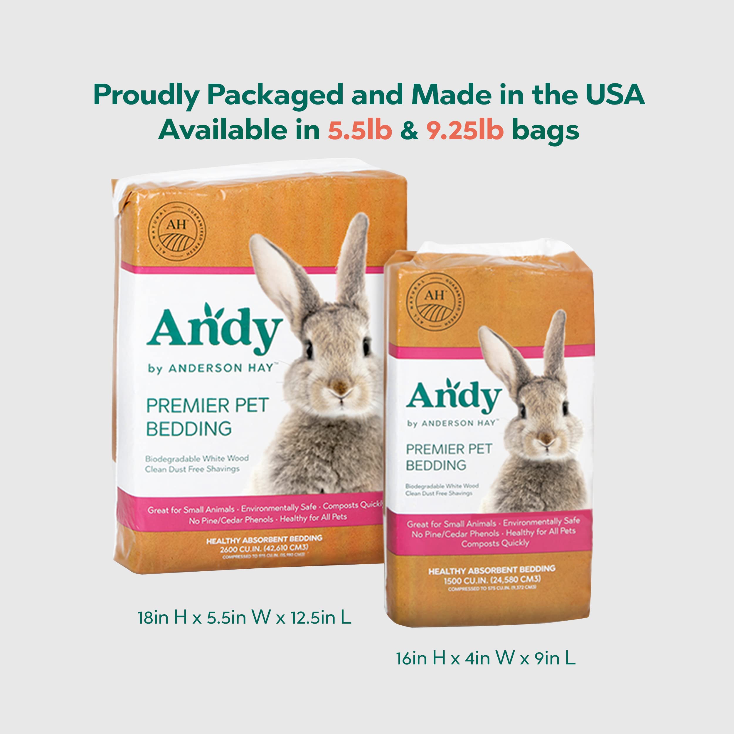 Premium Andy White Wood Shavings Bedding - 5.5 lb Natural Soft Pet Bedding for Hamsters, Rabbits, Guinea Pigs & Small Animals | Odor Control, Absorbent & Comfortable | Ideal for Cages, Hutches & Nesting Areas
