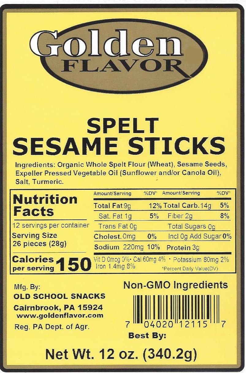 Organic Spelt Sesame Sticks with Golden Flavor - Crunchy Healthy Snack - 12 oz Bags (14 Pack) - Perfect for Office Snacks, Party Favors & On-the-Go Nutrition