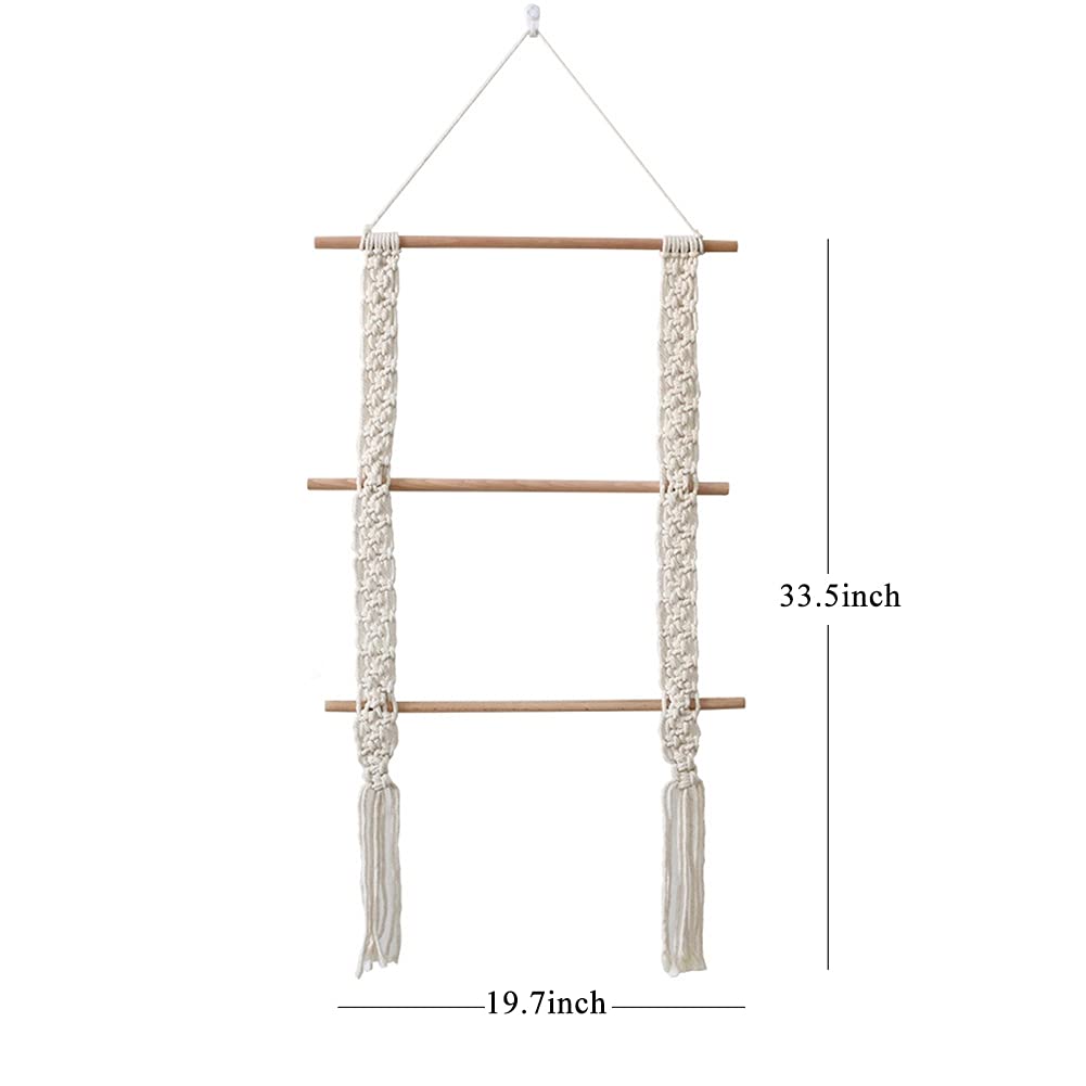 Boho 3-Tier Macrame Wall Hanging Shelf - Handmade Floating Shelves for Towels, Toilet Paper & Plants - Farmhouse Decor for Bathroom, Kitchen & Home - Perfect for Organizing Essentials & Displaying Decor