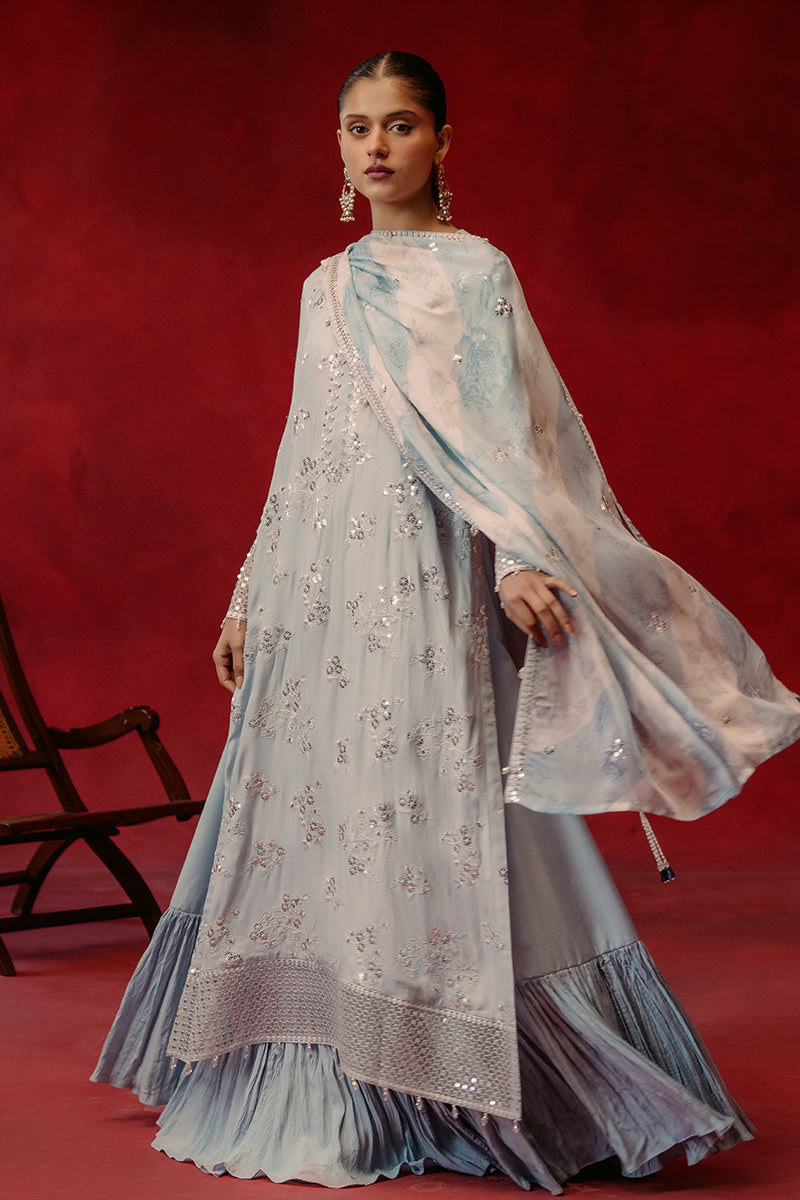 MAJESTIC AZURE 3-Piece Silk Embroidered Suit for Women | Luxury Formal Wear | Wedding, Party & Special Occasion Outfit