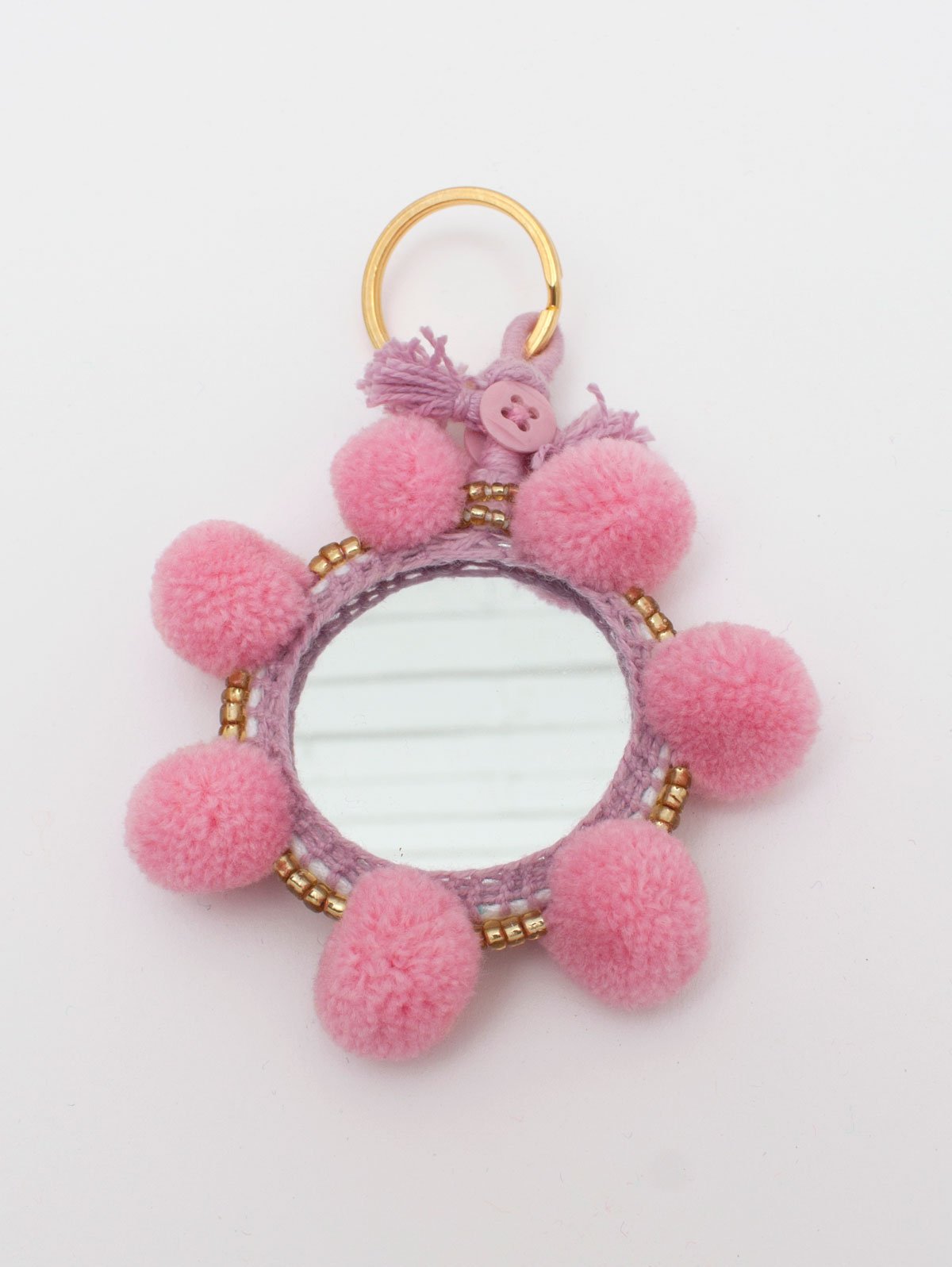 Super Soft Pom Pom Mirror Keychains - Cute Mini Car Accessories for Women, Girls | Perfect for Handbags, Backpacks, Keyrings & Gift Giving