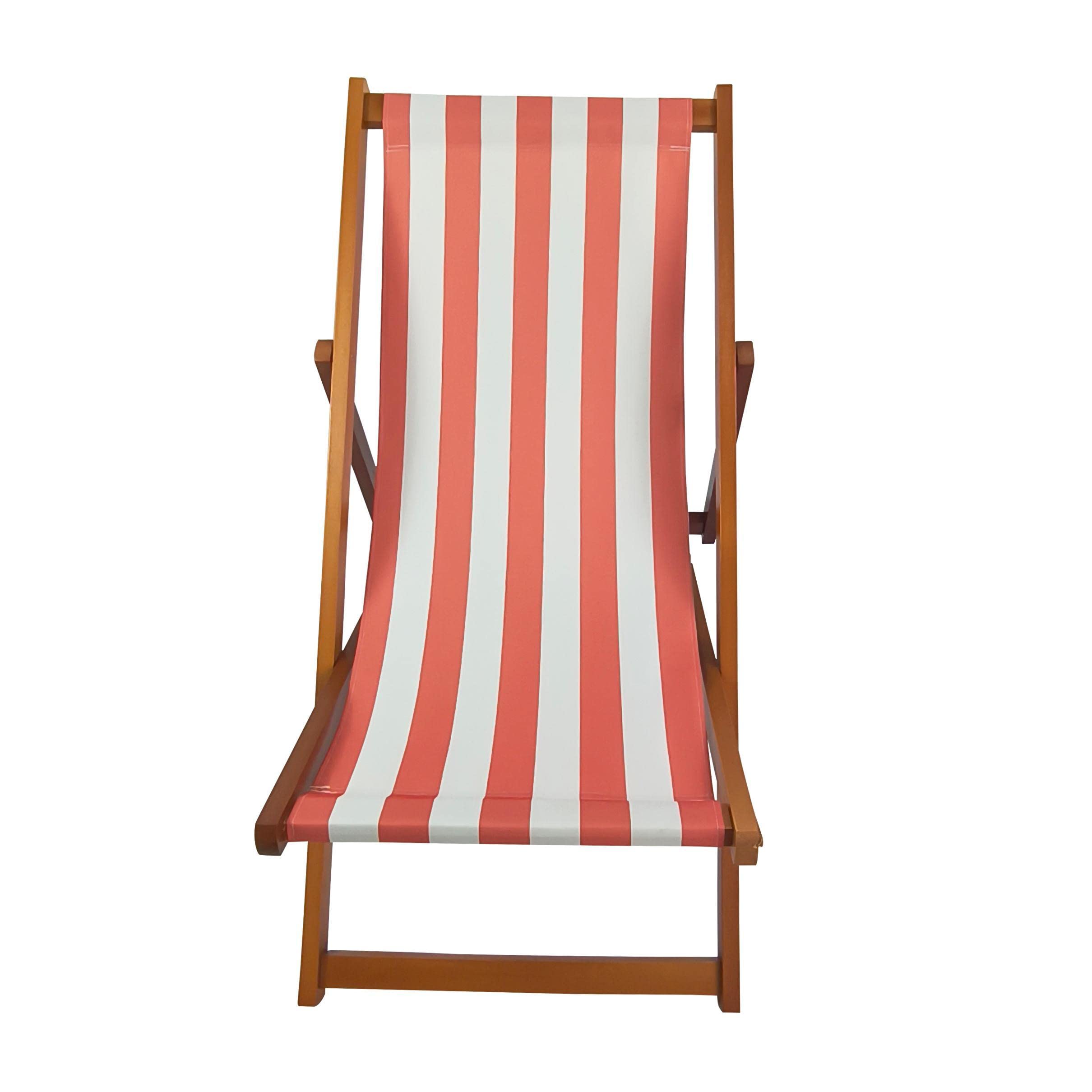 XISSG Populus Wood Sling Chair - Orange Stripe Outdoor Lounge Chair for Beach, Poolside & Patio Relaxation | Durable & Comfortable for Backyard, Garden & Vacation Use