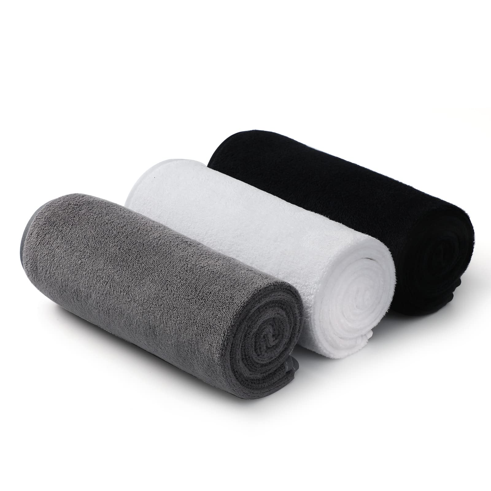 BOBOR Microfiber Sports Towel Set - 3 Pack Super Soft Quick-Dry Gym Towels for Men & Women - Perfect for Tennis, Yoga, Cycling, Swimming & Workouts (White+Black+Light Gray) - Ideal for Gym, Fitness, Travel & Outdoor Activities
