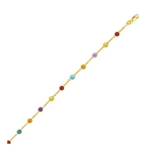 14K Yellow Gold Cable Anklet with Round Multi-Tone Stations - Size 10