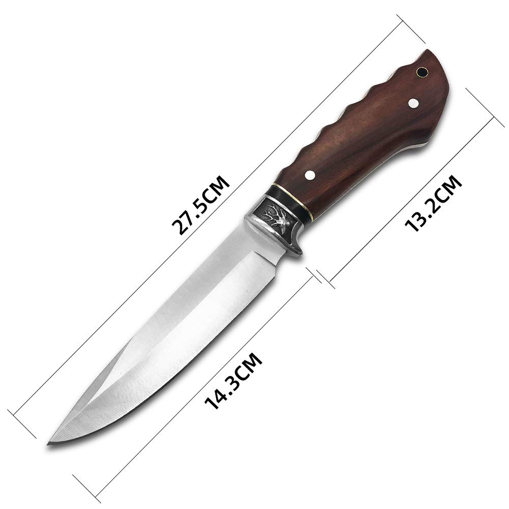 Best Fixed Blade Tactical Survival Hunting Knife with Leather Sheath & Rosewood Handle - Outdoor Camping, Bushcraft, and Emergency Preparedness Tool