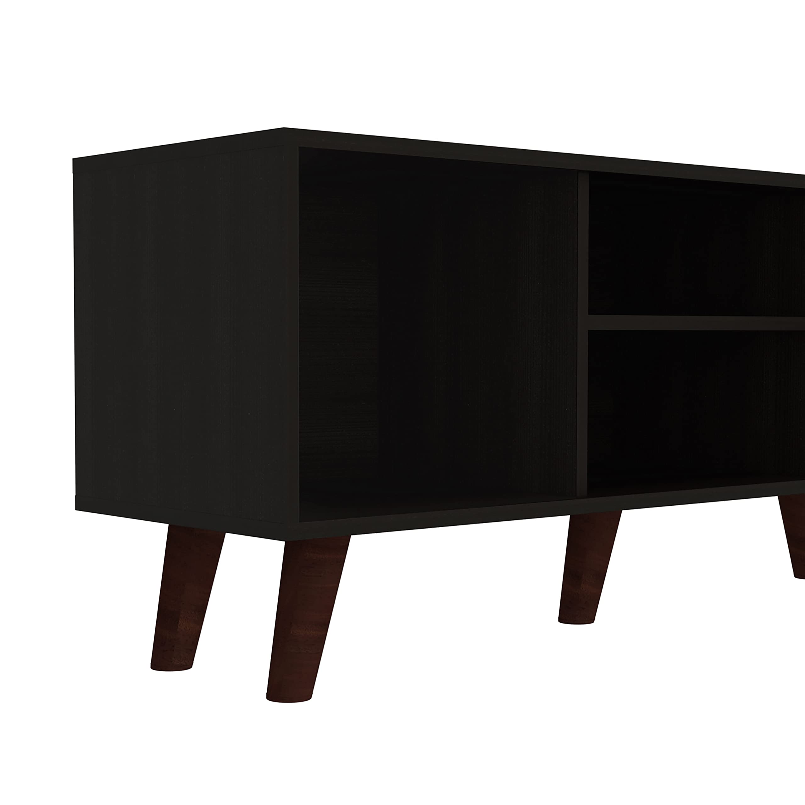 Tuhome 57 Inch TV Stand with 3 Shelves and Single Door Cabinet - Black for Living Room, Bedroom, or Home Theater Setup