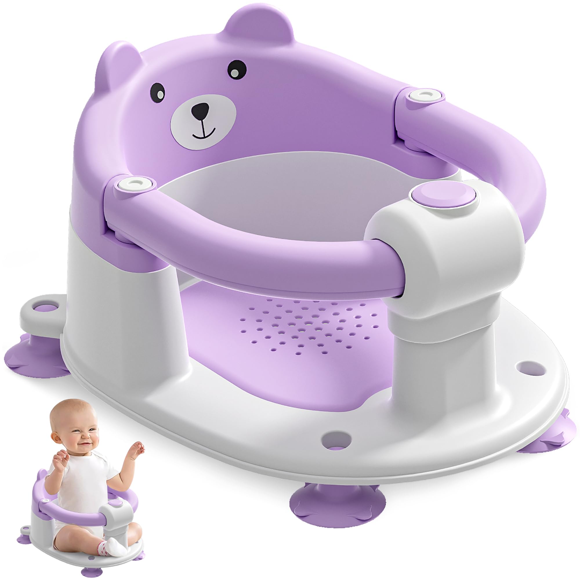 Non-Slip Baby Bath Seat for Infants 6-24 Months | Safe Toddler Bathtub Chair with 4 Suction Cups & Soft Cushion | Lavender Shower Seat for Newborns Learning to Sit | Perfect for Bath Time Safety & Comfort