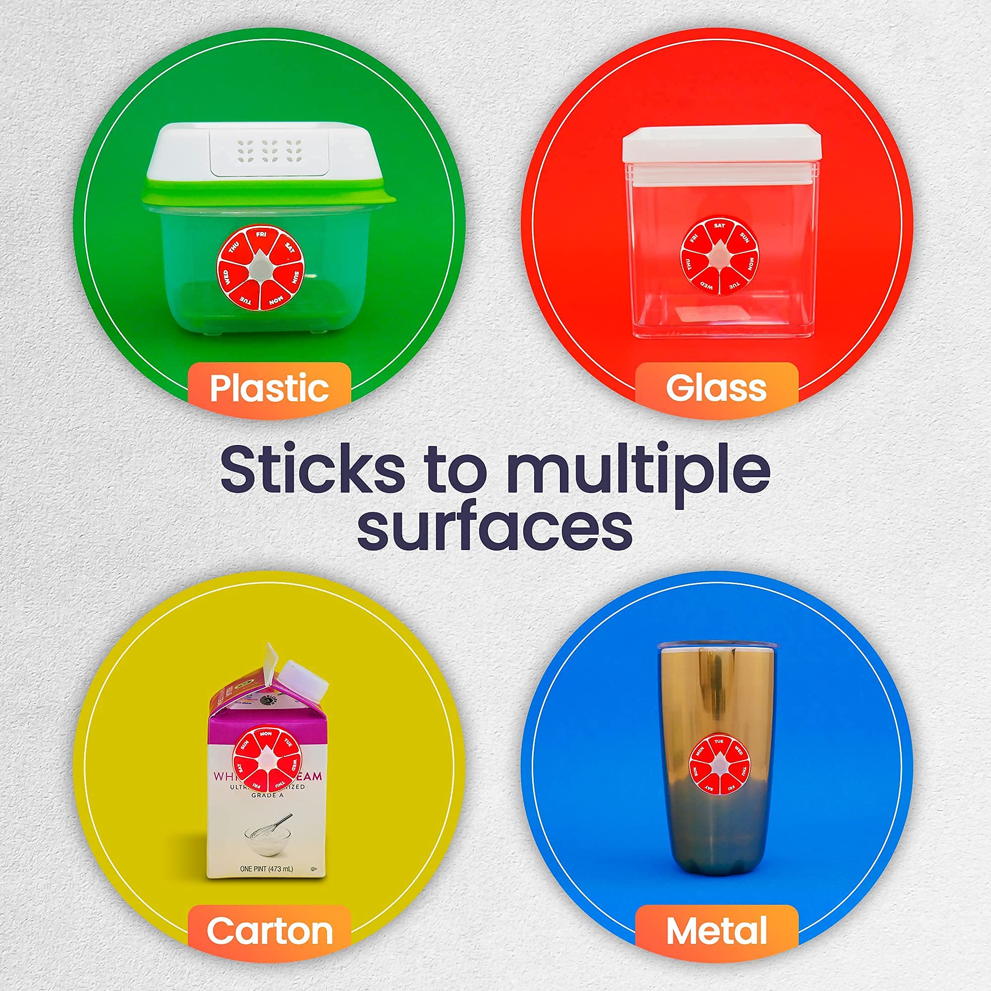 4 Pack Food Storage Date Indicator Labels - Reusable Kitchen Labels for Meal Prep, Leftovers & Snacks | Track Food Freshness in Containers | Perfect for Fridge, Pantry & Lunch Box Organization