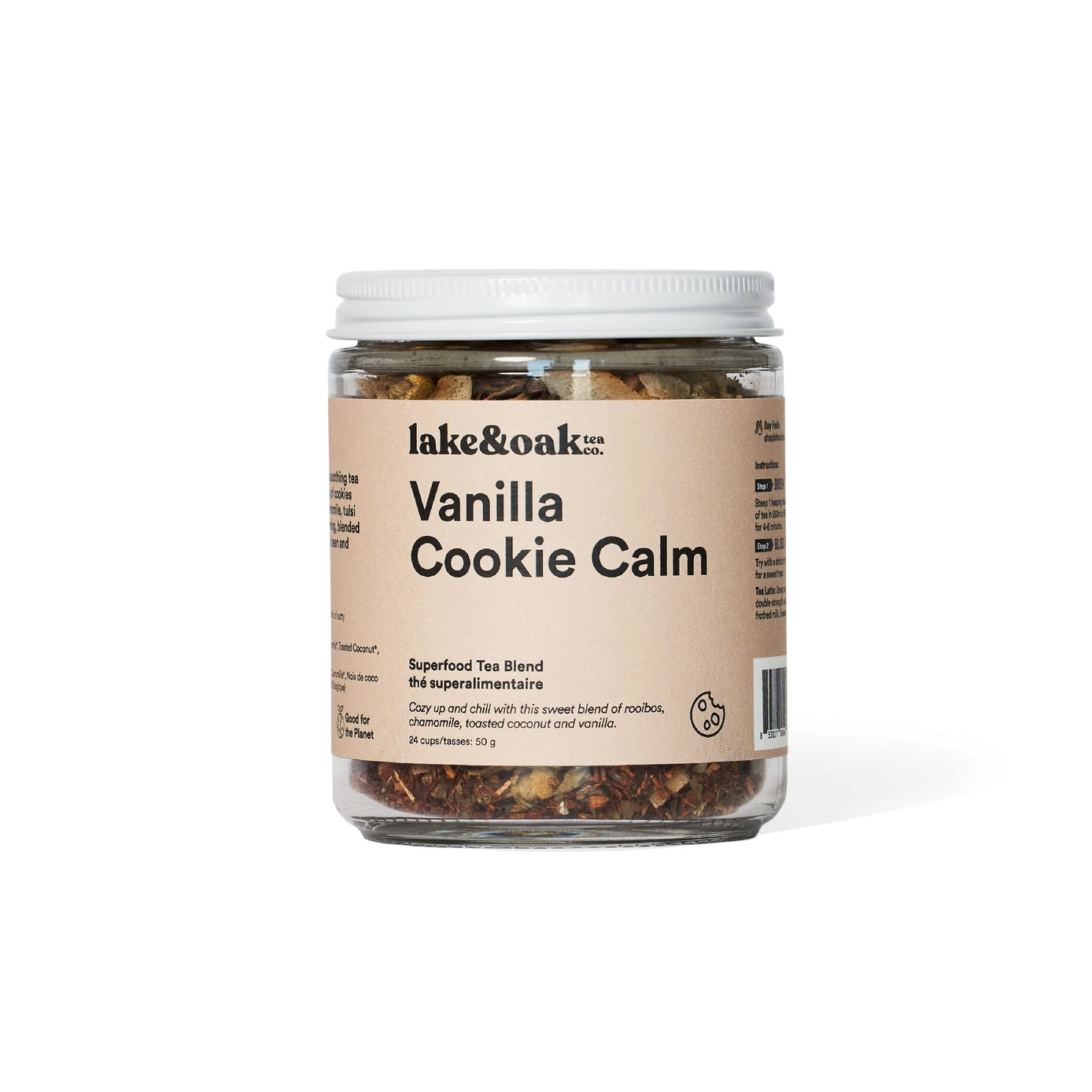 LAKE & OAK Vanilla Cookie Calm Superfood Tea Blend - Relaxing Herbal Tea for Stress Relief & Sleep - Perfect for Evening Relaxation & Self-Care Rituals