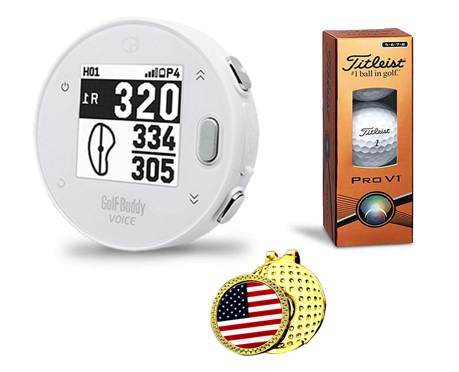 **GolfBuddy Voice X Golf GPS Rangefinder Bundle with Titleist Pro V1 Golf Balls, Ball Marker & Hat Clip - Bluetooth Wireless Talking GPS for Accurate Distance Measurement | Perfect for Golfers, Tournaments & Practice Rounds**