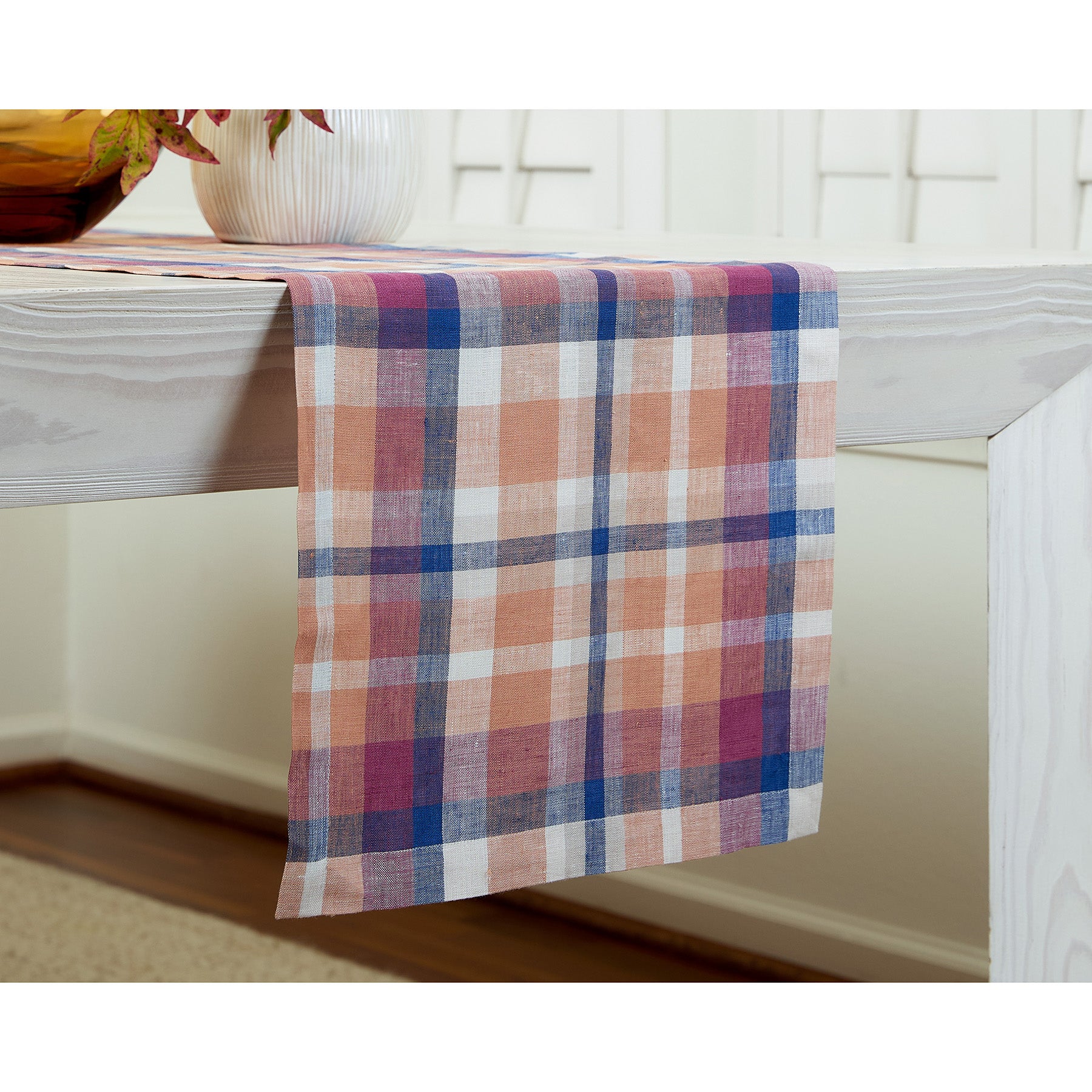 Fall Flavors Madras Table Runner - Elegant Seasonal Home Decor for Thanksgiving & Autumn Dining