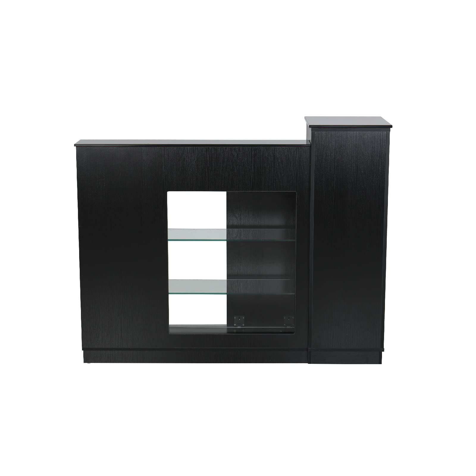 Modern Reception Desk with Glass Display Cabinet - Black Office Furniture for Lobby, Salon, Restaurant & Spa - Stylish & Functional Front Desk Solution