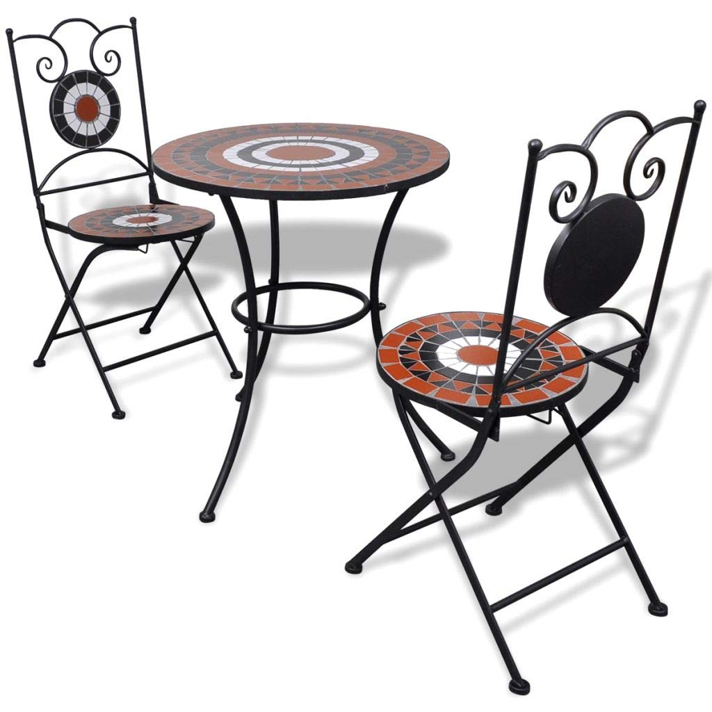 3-Piece Outdoor Bistro Set - Ceramic Tile Table & Cast Aluminum Chairs - Terracotta & White Patio Dining Furniture for Garden, Yard, Deck - Antique Copper Finish - Perfect for Outdoor Entertaining, Coffee Breaks & Small Space Dining