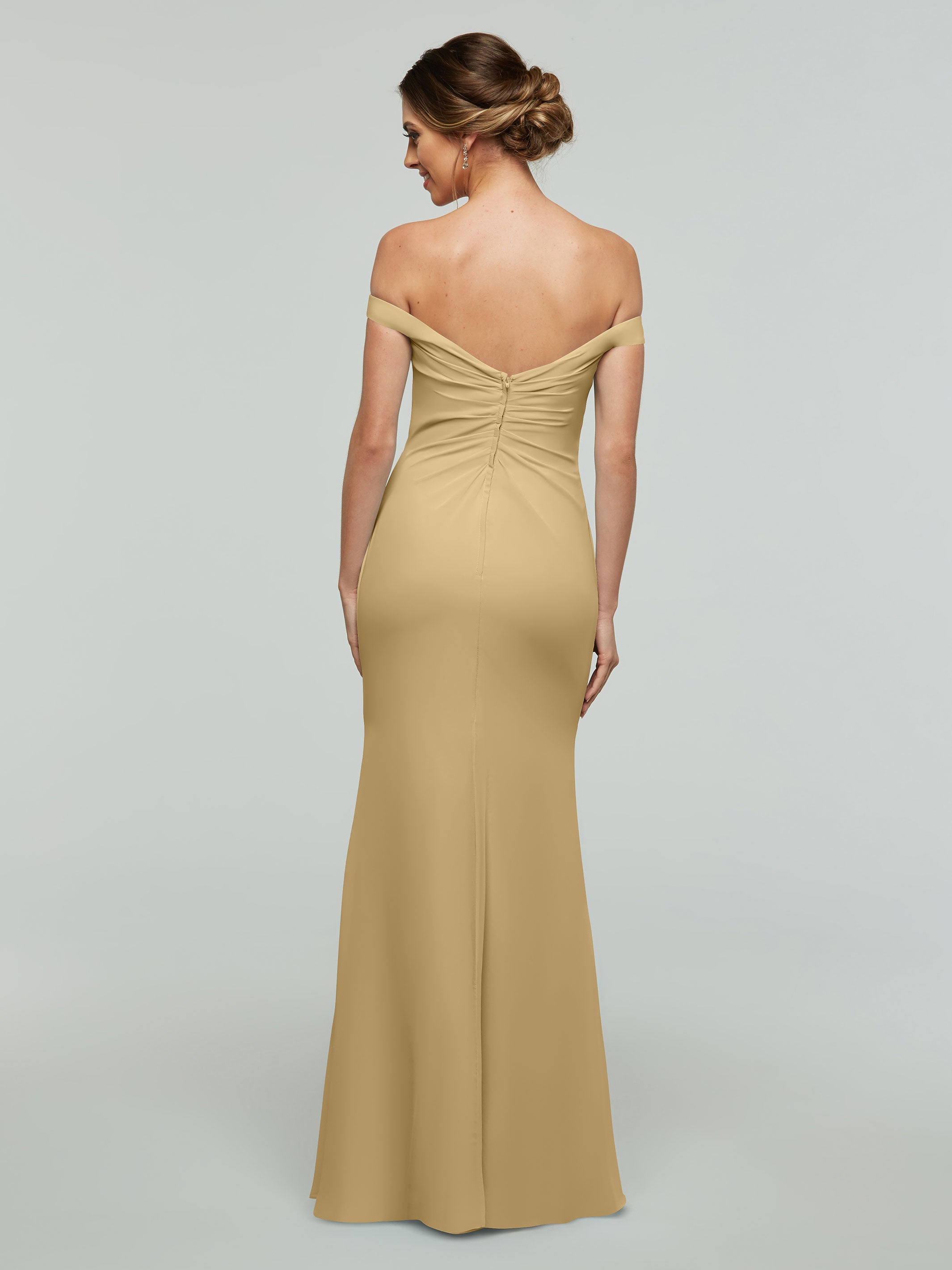 Elegant Off-the-Shoulder Chiffon Bridesmaid Dress with Fit & Flare Silhouette | Perfect for Weddings, Prom & Formal Events