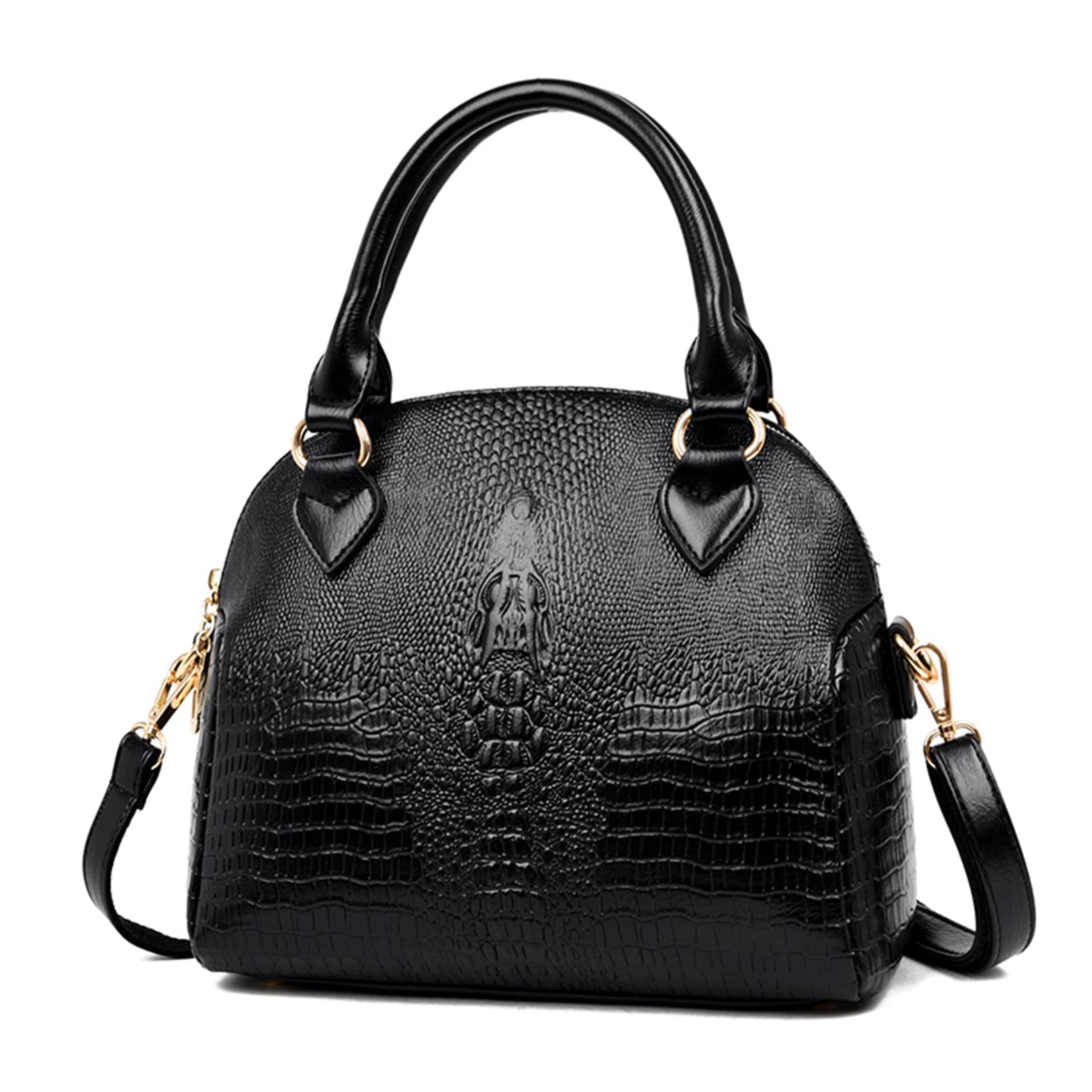 Luxury Women's Crocodile Embossed Leather Handbag - Elegant Dome Satchel with Top Handle & Crossbody Strap - Perfect for Work, Travel & Evening Events