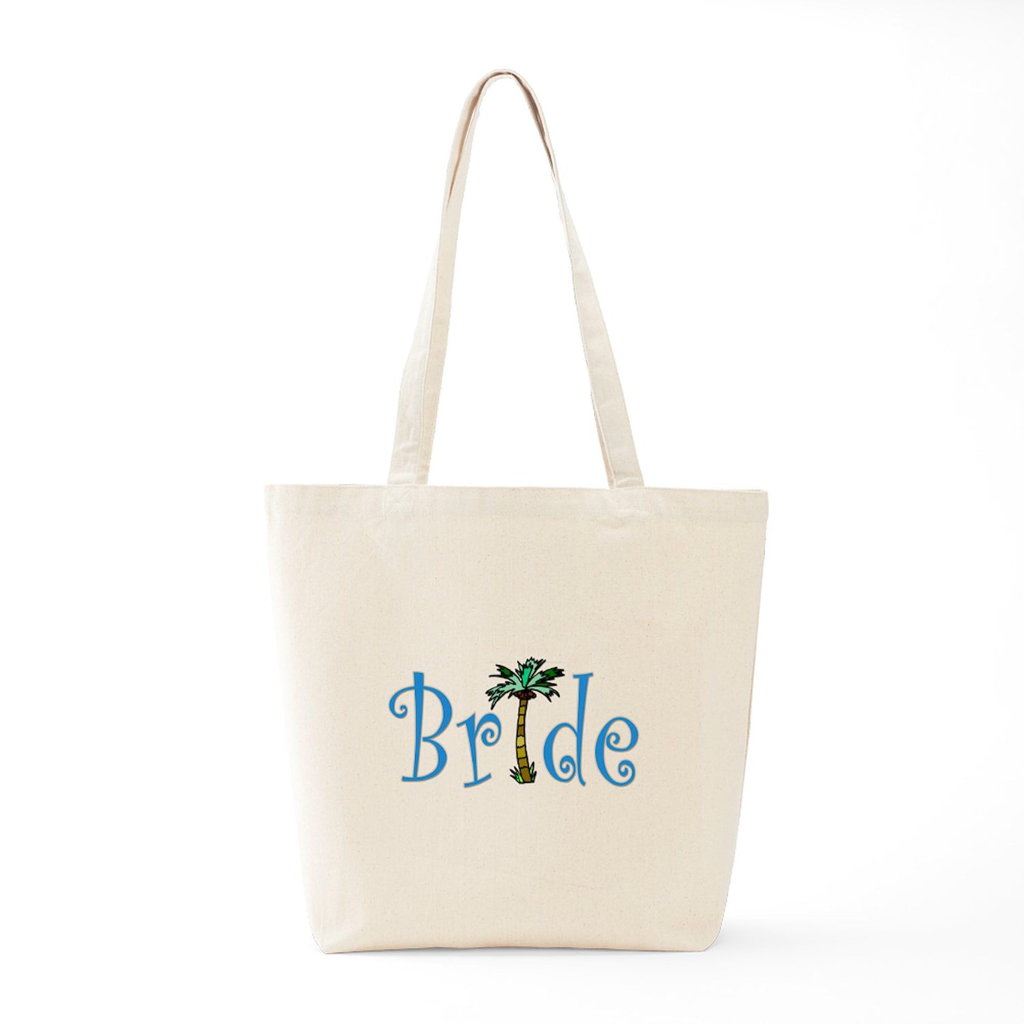 Eco-Friendly Bride With Palm Tote Bag - Natural Canvas Reusable Shopping Bag for Beach, Groceries & Bridal Showers | Sustainable Cotton Tote for Women