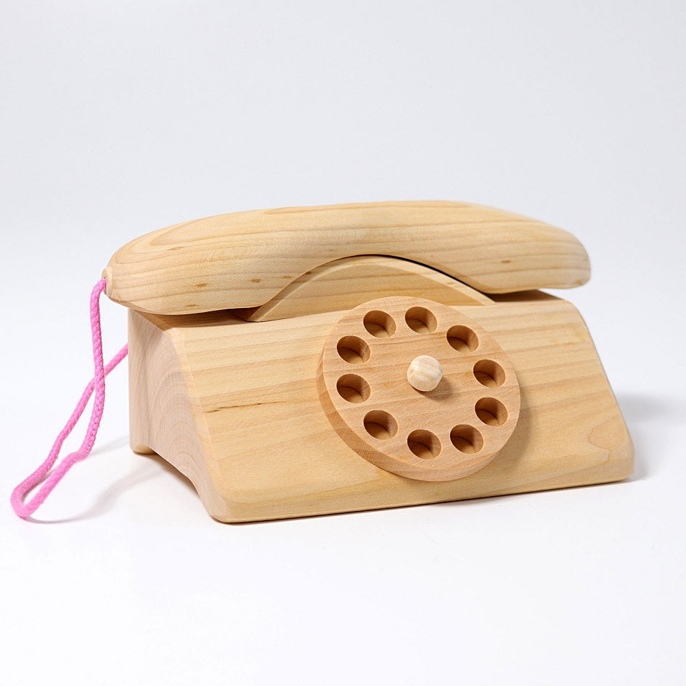 Grimm's Wooden Toy Telephone for Kids - Classic Rotary Dial Pretend Play Phone - Perfect for Toddler Learning & Imaginative Play at Home or Preschool