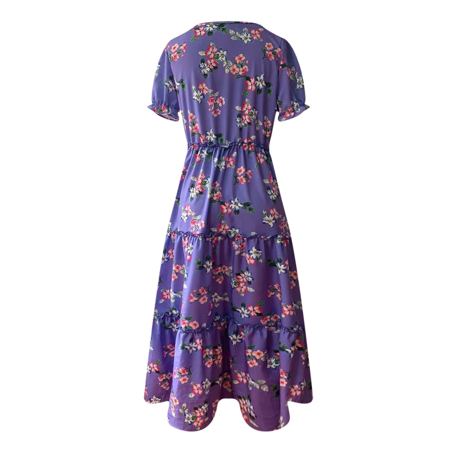 Boho Floral Maxi Dress for Women 2024 - Loose Fit Crewneck Summer Dress with Ruffles & Graphic Print | Perfect for Beach Vacations, Outdoor Parties & Casual Summer Wear