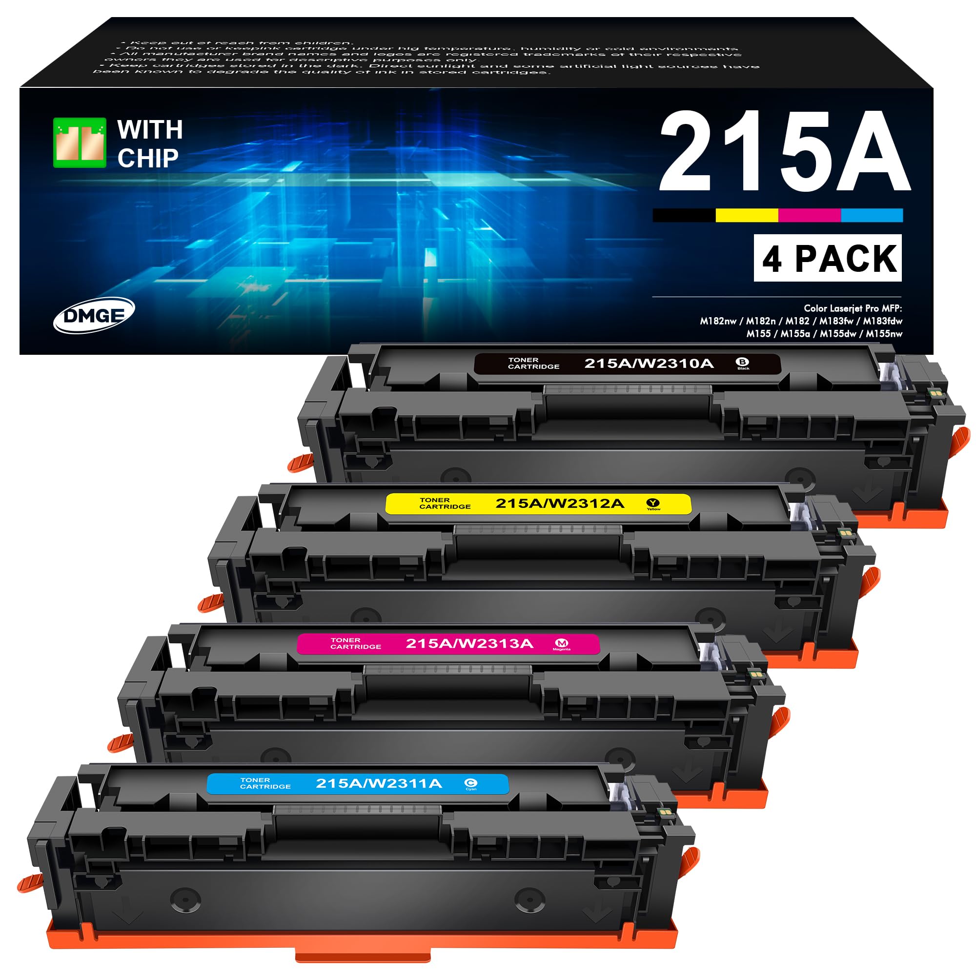 215A Toner Cartridges (with Chip) - 4 Pack Replacement for HP 215A, Compatible with HP Color LaserJet Pro MFP M182nw M183fw M183fdw M155dw M155nw Series Printers (Black, Cyan, Yellow, Magenta) - Ideal for Office Printing, Home Use & Small Business Document Solutions