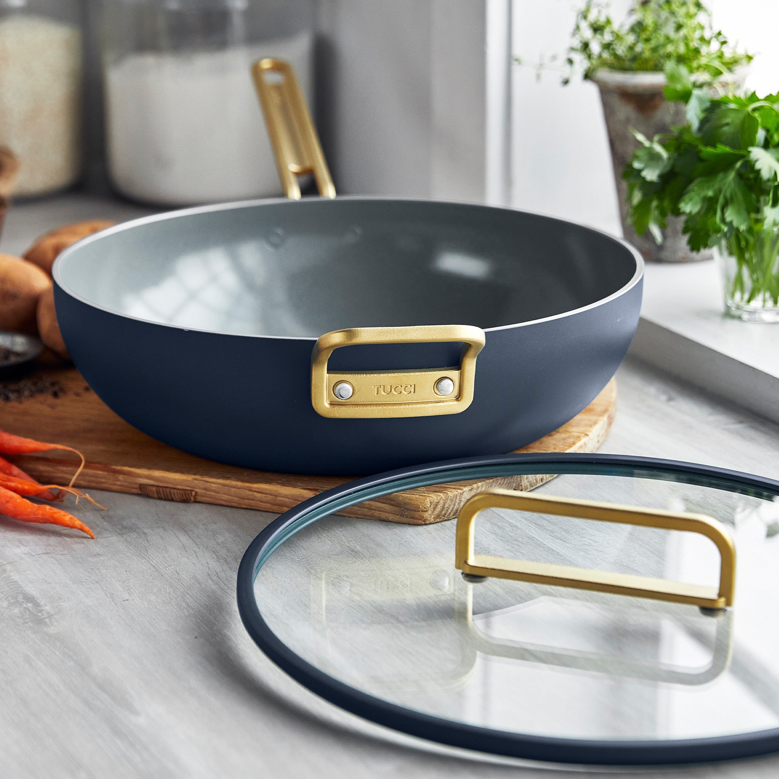 Stanley Tucci™ Ceramic Nonstick 6.5 Quart Essential Stanley Pan - Marino Blue | Durable Cookware for Frying, Sautéing & Baking | Perfect for Home Kitchen & Professional Chefs