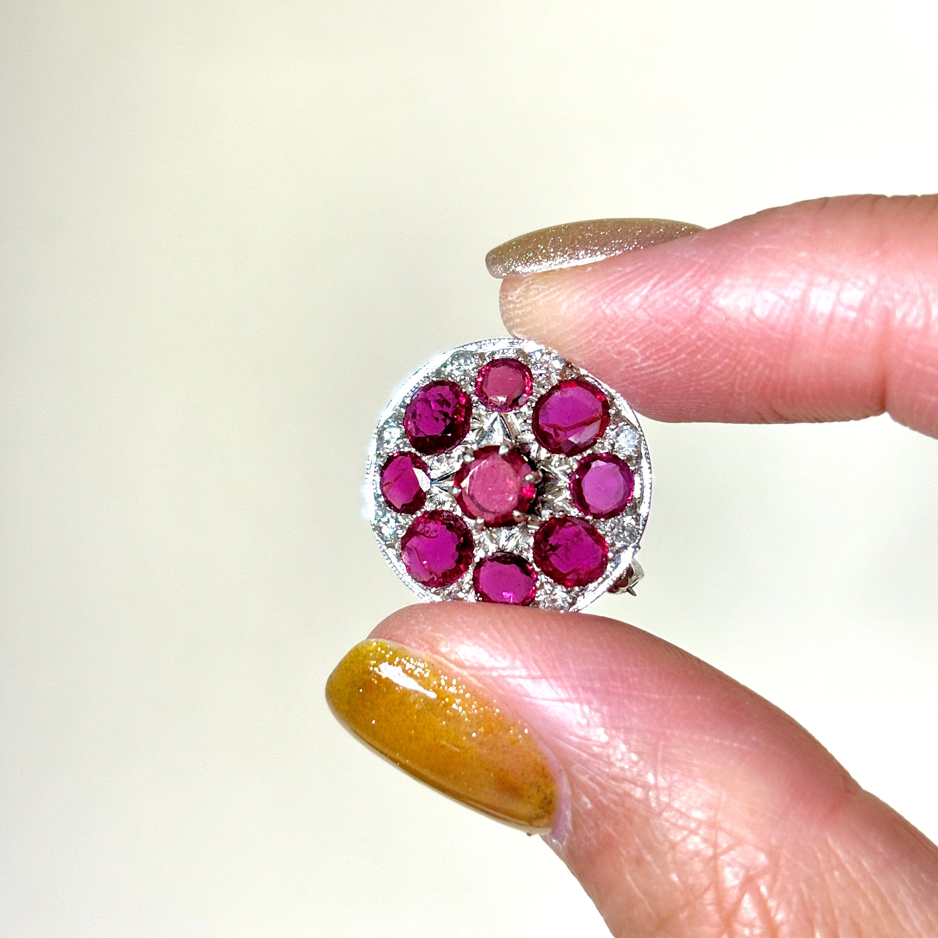14K White Gold Ruby & Diamond Brooch - 1.54ctw Ruby & 0.26ctw Diamond Vintage Pin for Women | Elegant Jewelry Gift for Weddings, Anniversaries & Special Occasions