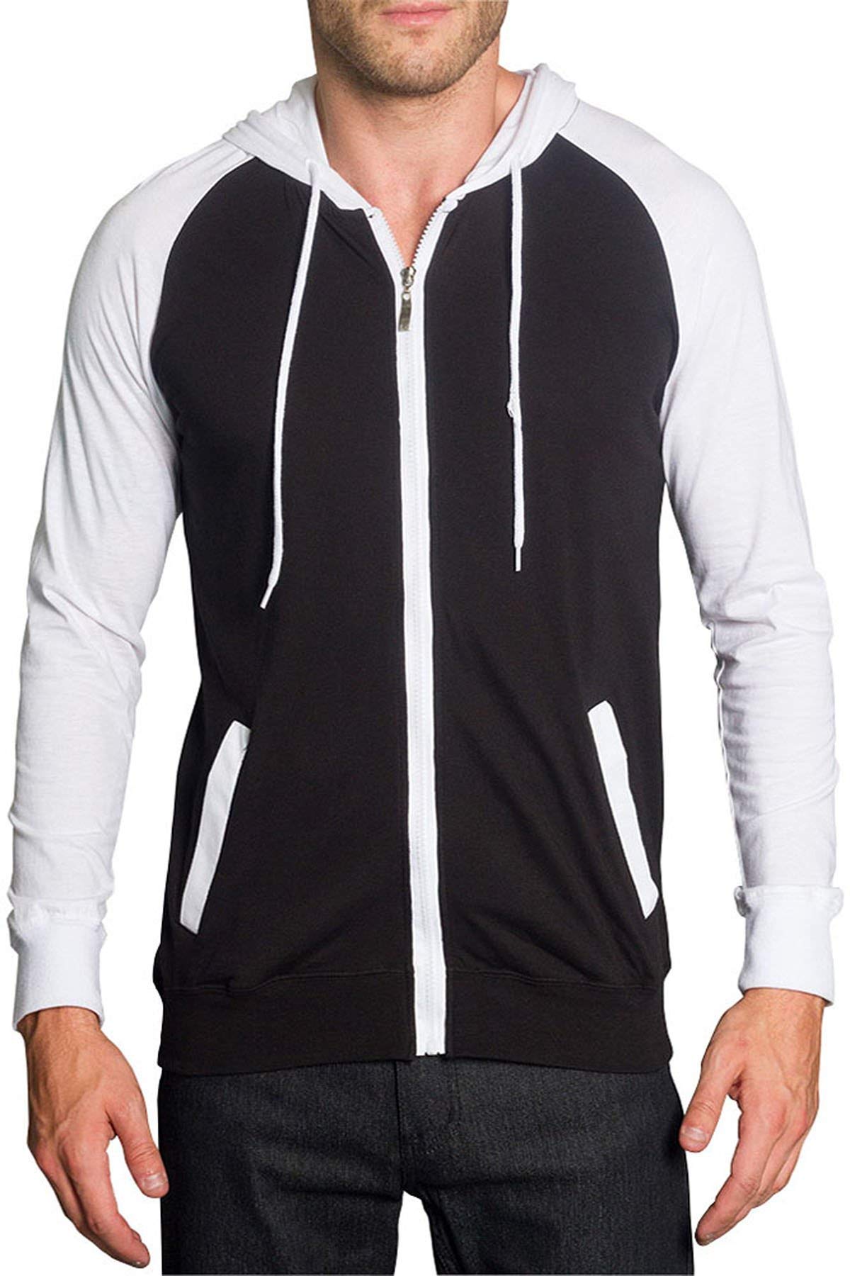 Victorious Men's Lightweight Raglan Zip-Up Hoodie Sweatshirt - Comfortable Casual Wear for Gym, Running & Outdoor Activities
