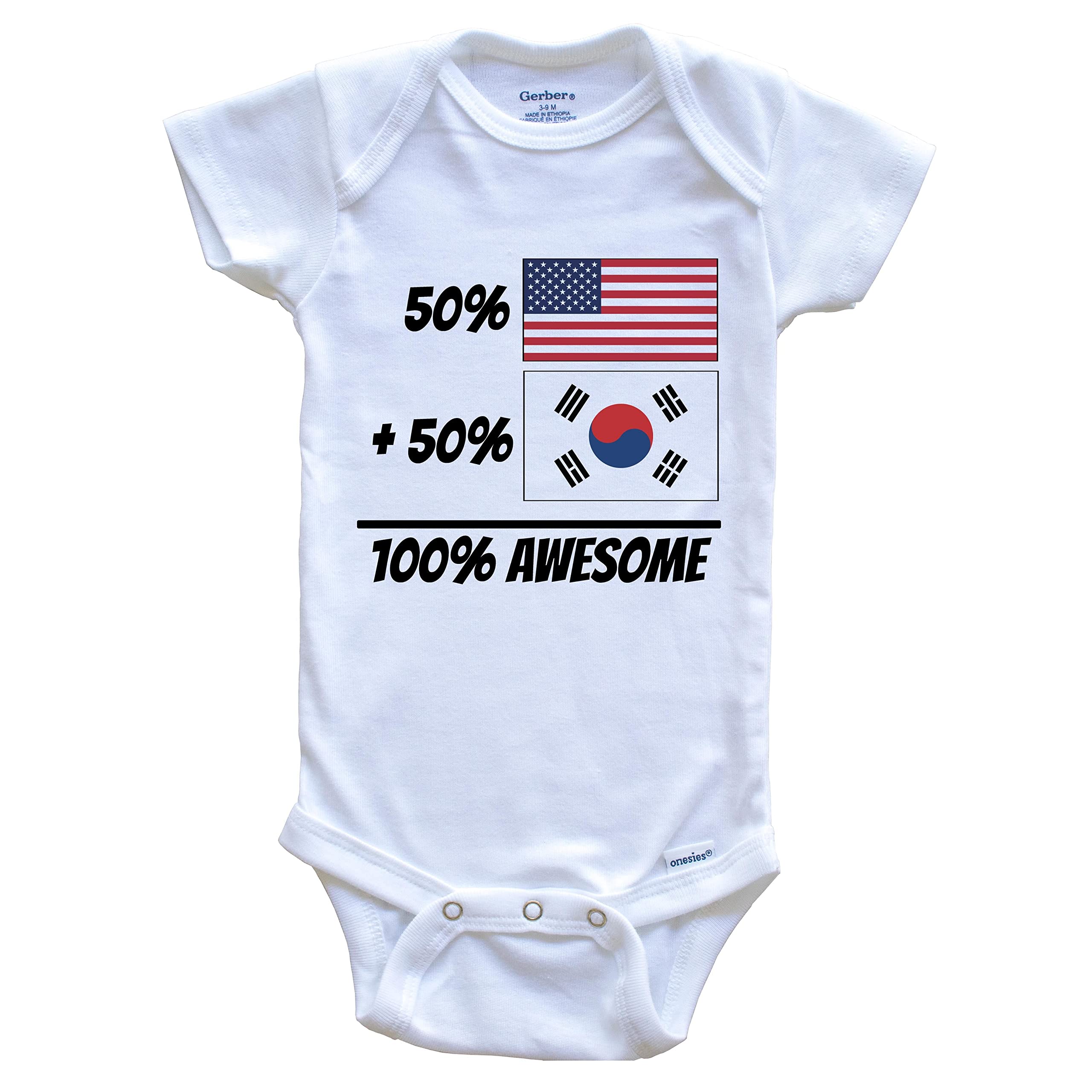 50% American 50% Korean Cute South Korea Flag Baby Bodysuit - Perfect for Cultural Events, Holidays & Family Photos