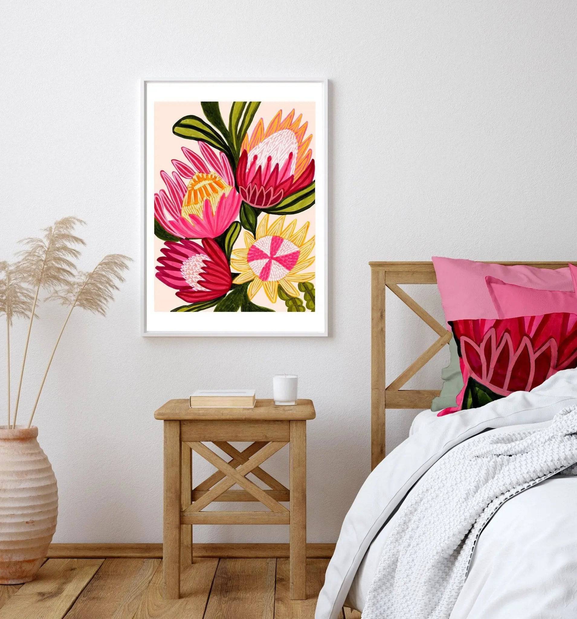 King Red Protea Flowers Wall Art Giclee Print - Premium Botanical Home Decor for Living Room, Bedroom & Office