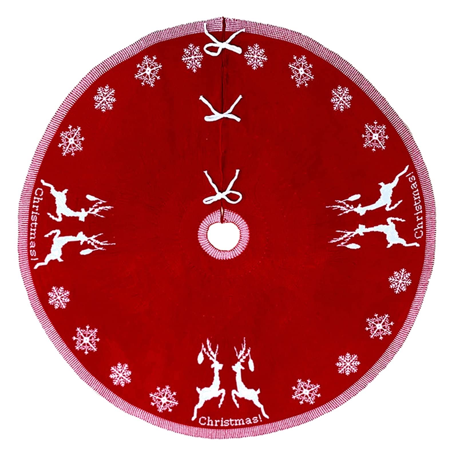 CAREG Knitted Acrylic Christmas Tree Skirt - 95cm Round Xmas Tree Bottom Cover for Holiday Home Decor (Red) | Perfect for Fireplace, Living Room & Festive Party Decorations