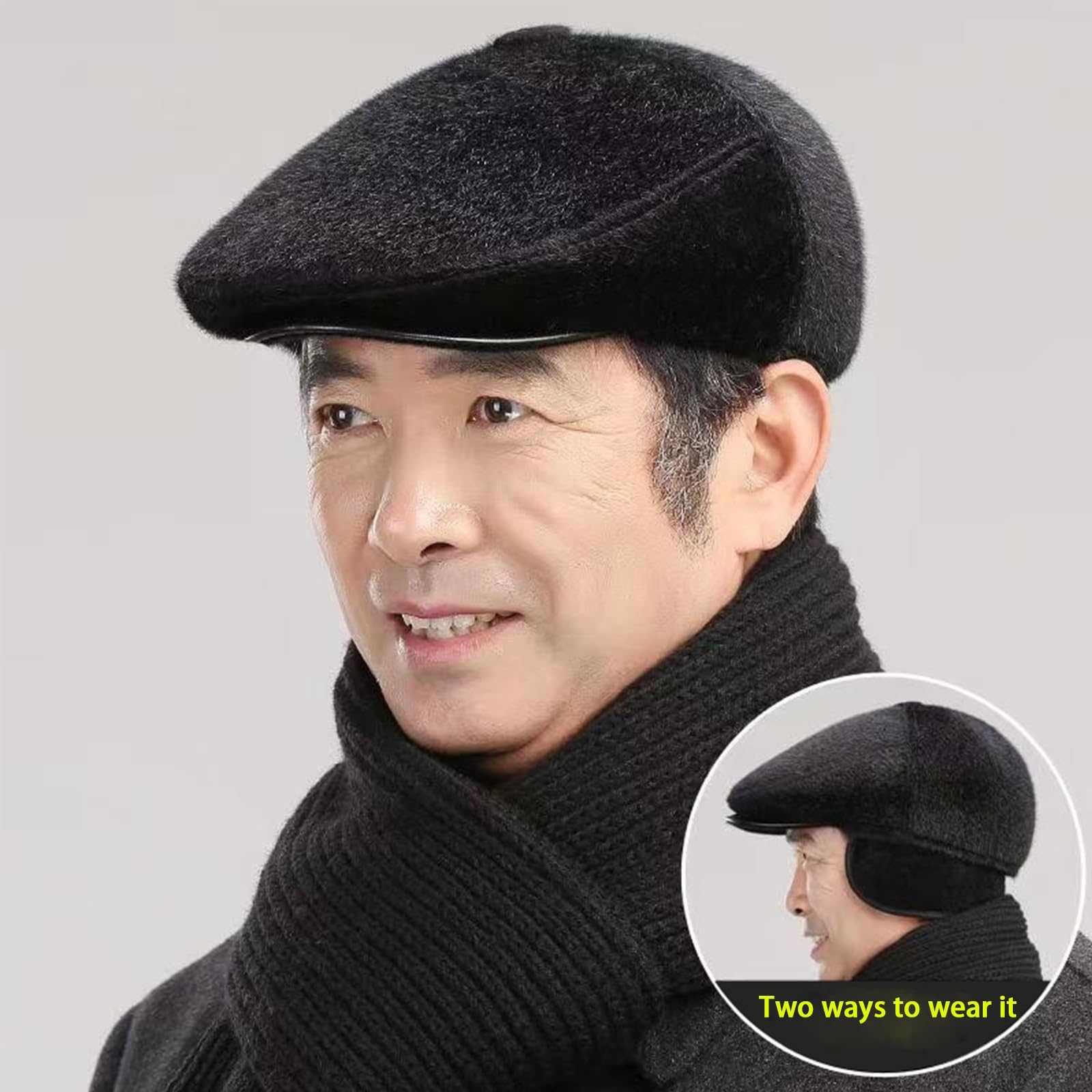 Men's Winter Outdoor Hat - Adjustable Warm Beret Flat Cap for Golf, Sports & Casual Wear - Newsboy Gatsby Style with Earflaps - Perfect for Cold Weather Activities & Dad Fashion