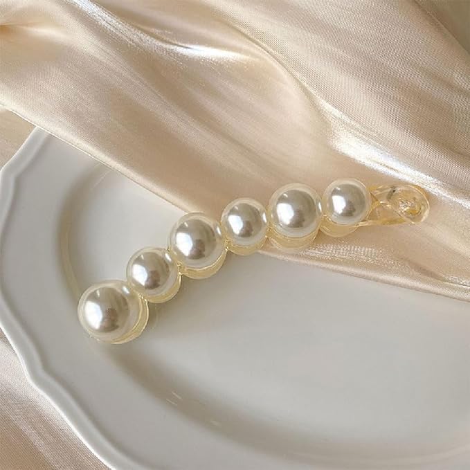 Diversa Pearl Banana Hair Clips for Women - French Barrettes, Ponytail Holders & Jaw Clips for Thick or Fine Hair | Perfect for Weddings, Parties & Everyday Styling (2-Pack)
