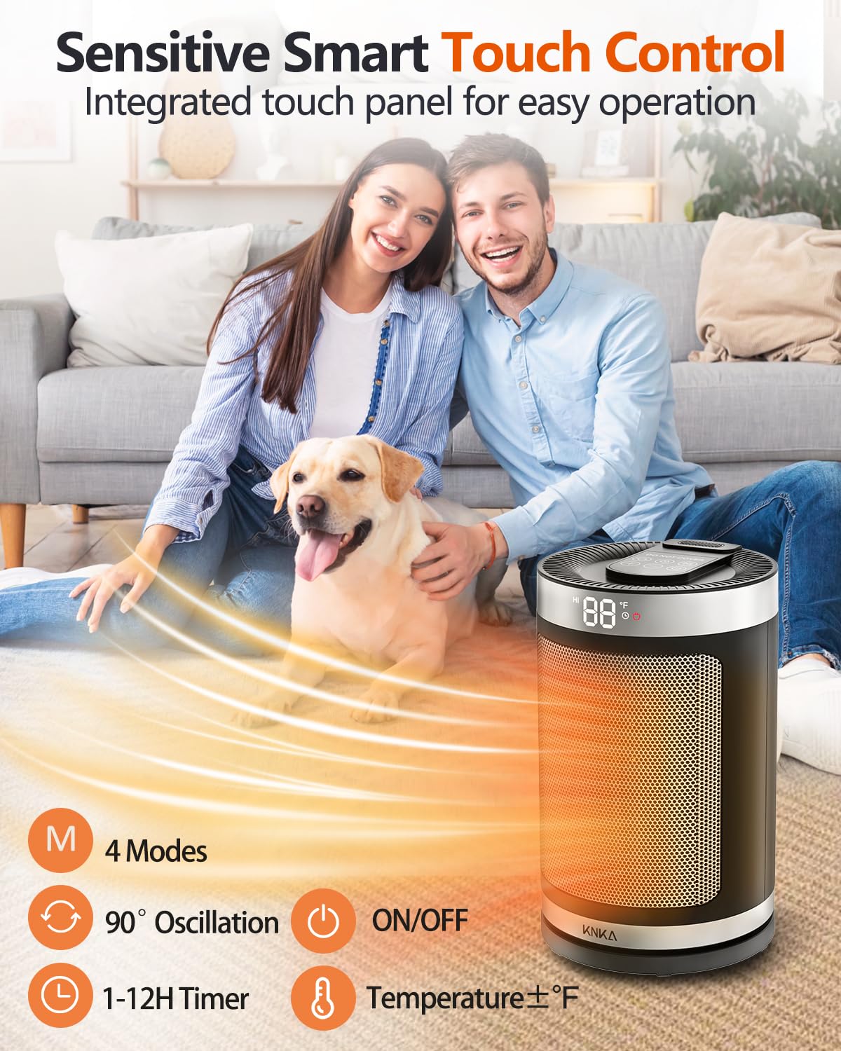 Portable Ceramic Space Heater with Thermostat - 1500W Fast Heating, 90° Oscillation, 4 Modes & 12H Timer - ETL Certified Indoor Electric Heater for Bedroom, Home & Office Use - Perfect for Winter Warmth & Energy-Efficient Heating