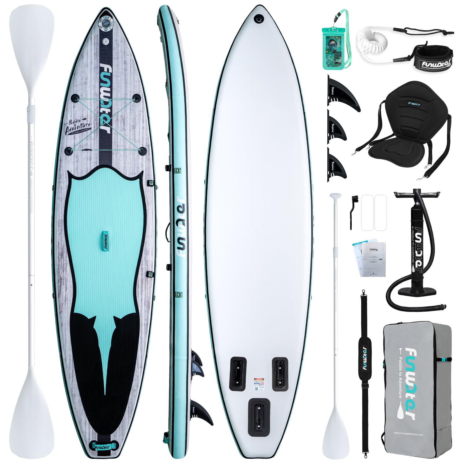 FunWater Inflatable Stand Up Paddle Board - Ultra-Light SUP with Full Accessories Kit (Adjustable Paddle, Pump, Backpack, Leash & Waterproof Phone Case) for Lakes, Rivers & Ocean Paddling Adventures